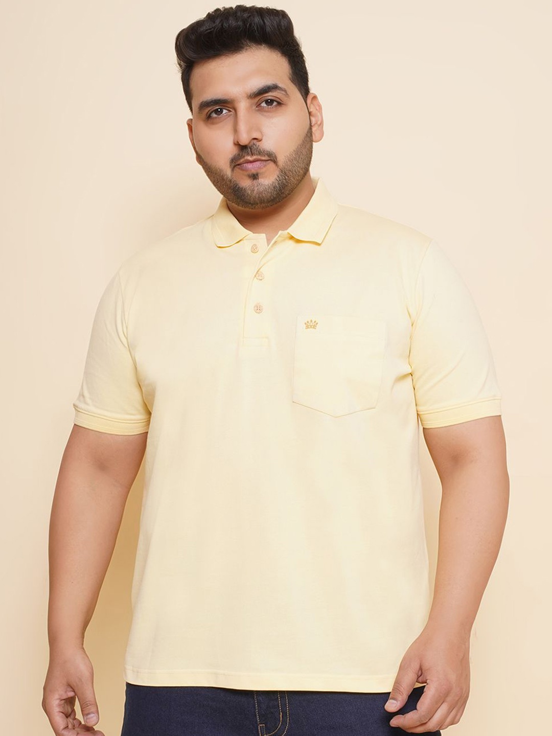 

John Pride Men Solid Polo Collar Pockets Plus Size T-shirt, Yellow