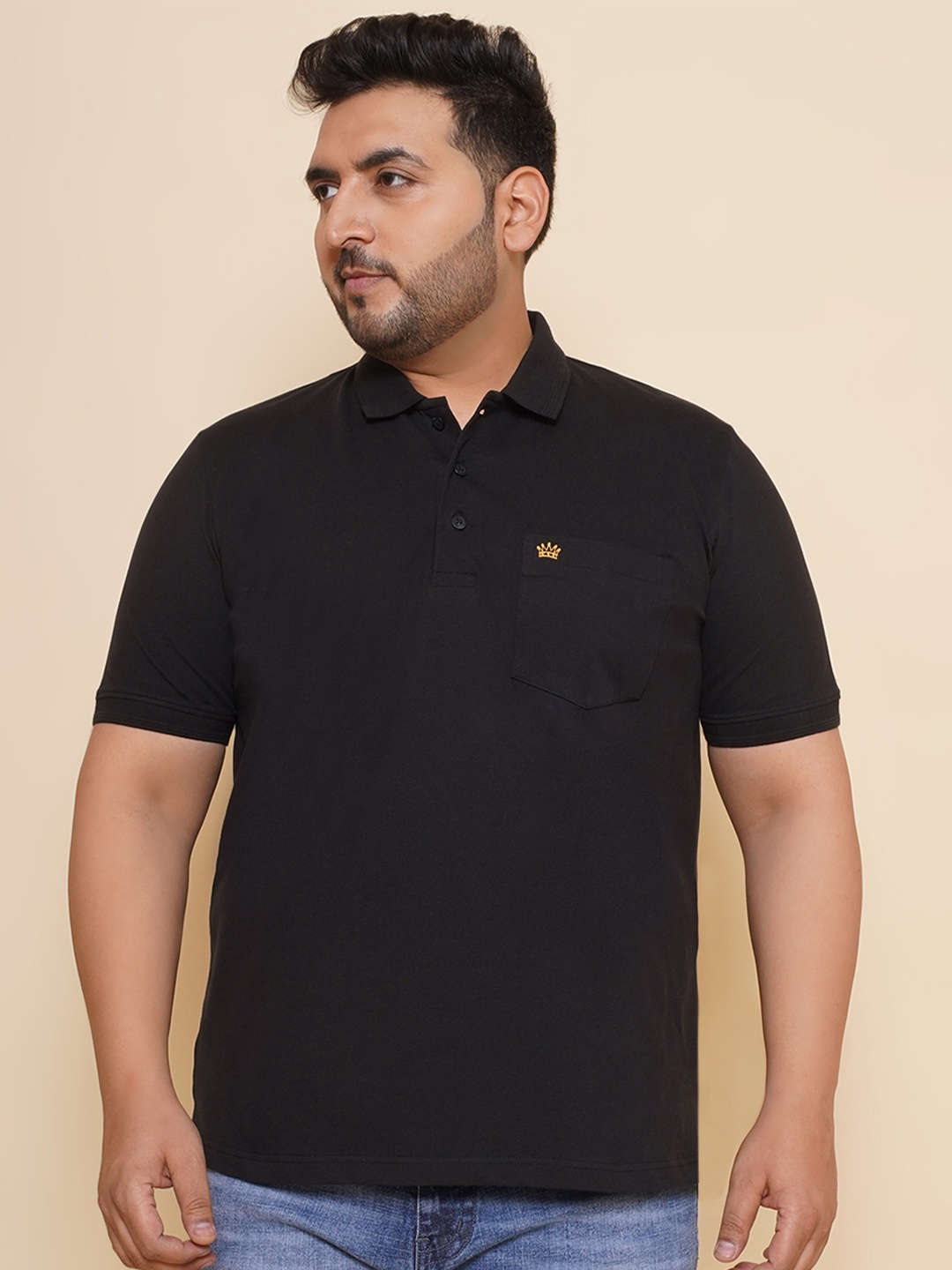 

John Pride Men Polo Collar Pockets T-shirt, Black