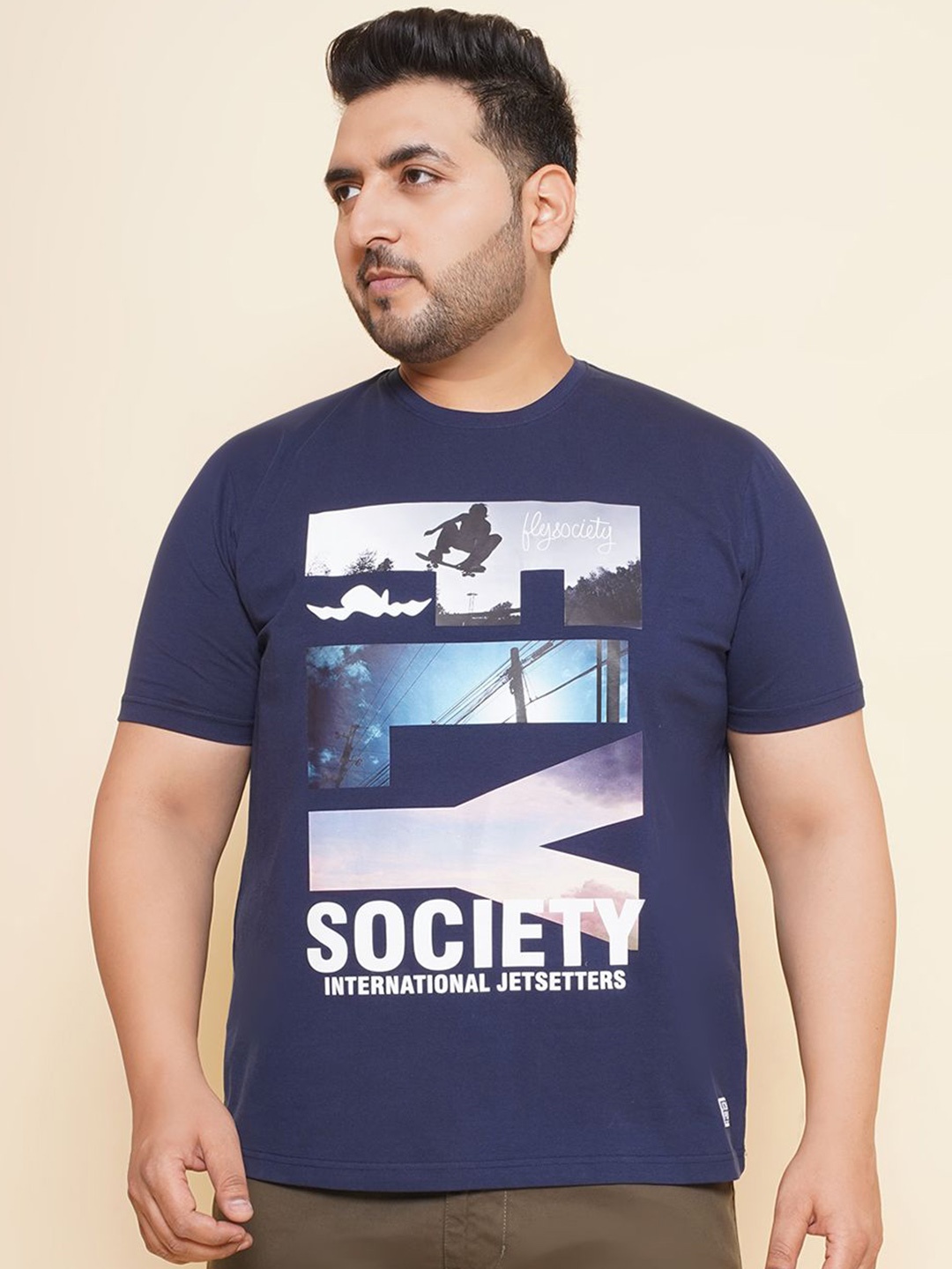 

John Pride Men Plus Size Graphic Printed Round Neck T-shirt, Navy blue