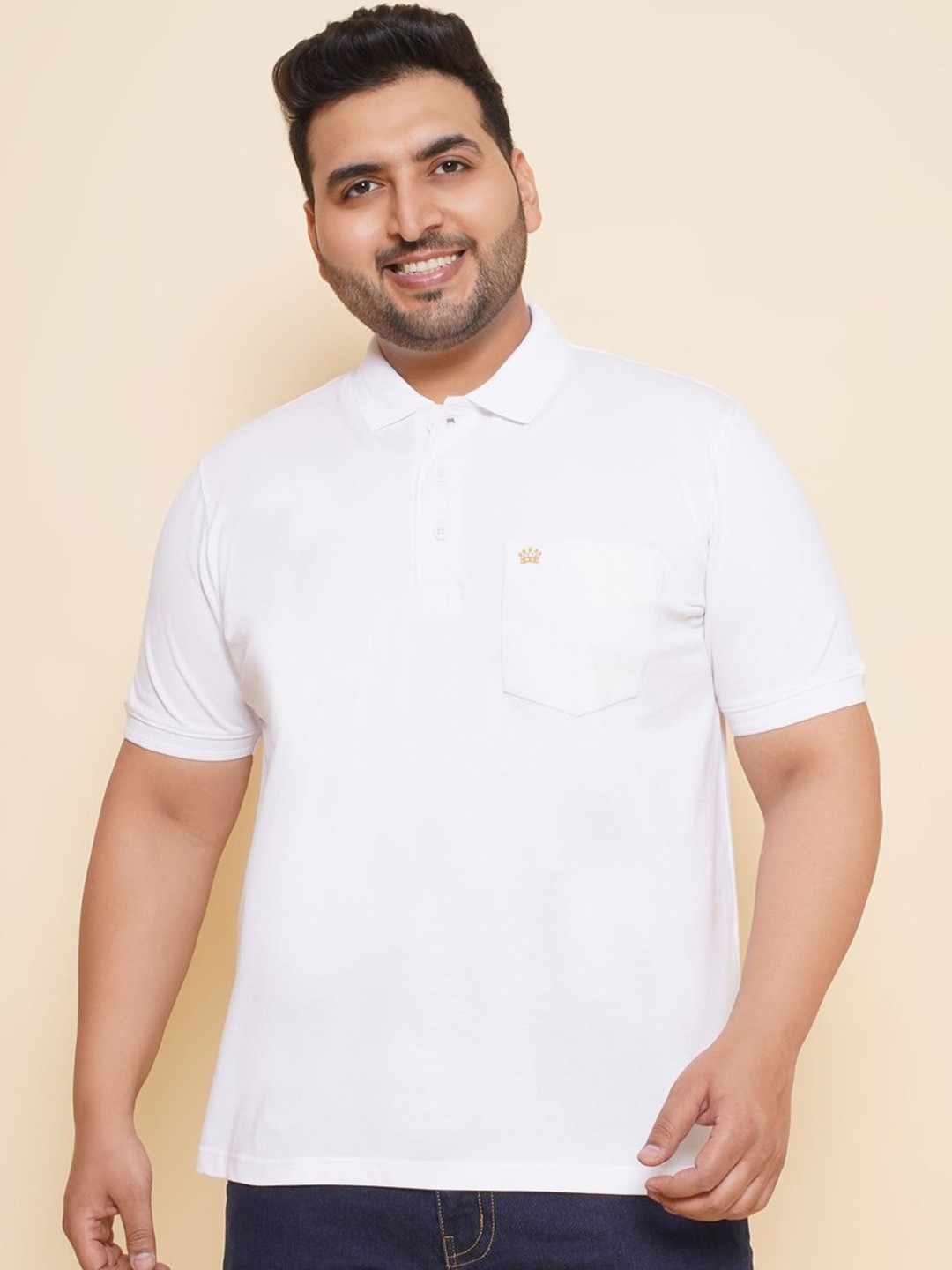 

John Pride Men Polo Collar Pockets Solid Plus Size T-shirt, White