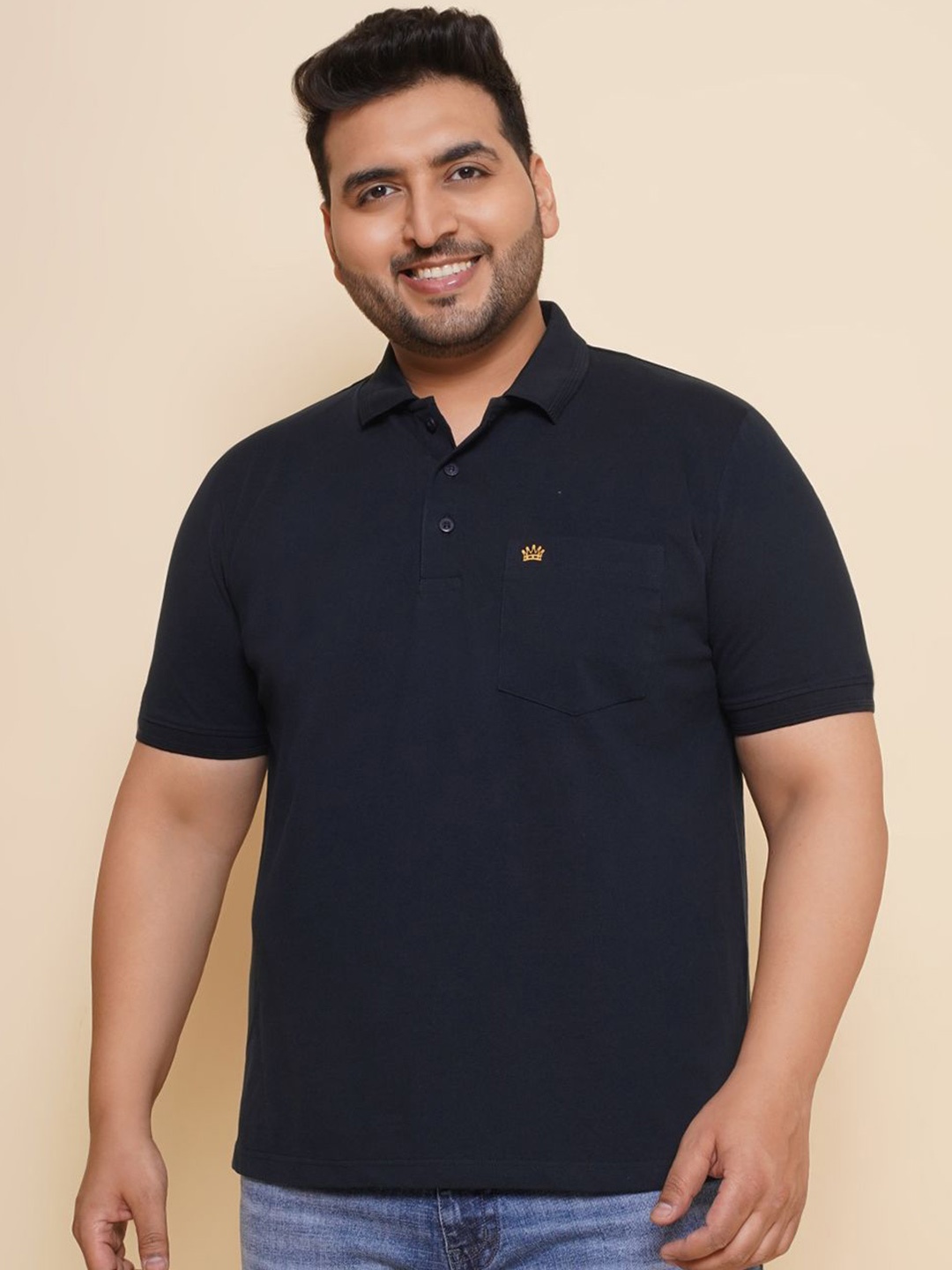 

John Pride Men Plus Size Solid Polo Collar Pocket T-shirt, Navy blue