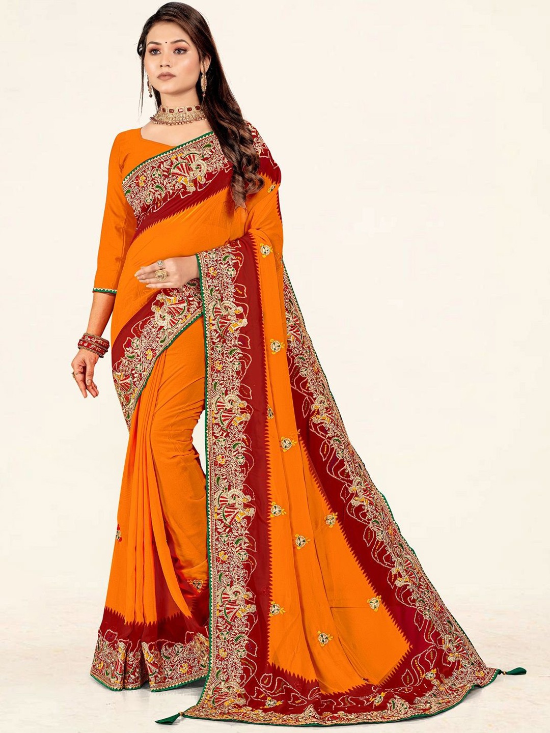 TINA FASHION Paisley Zari Saree, Yellow