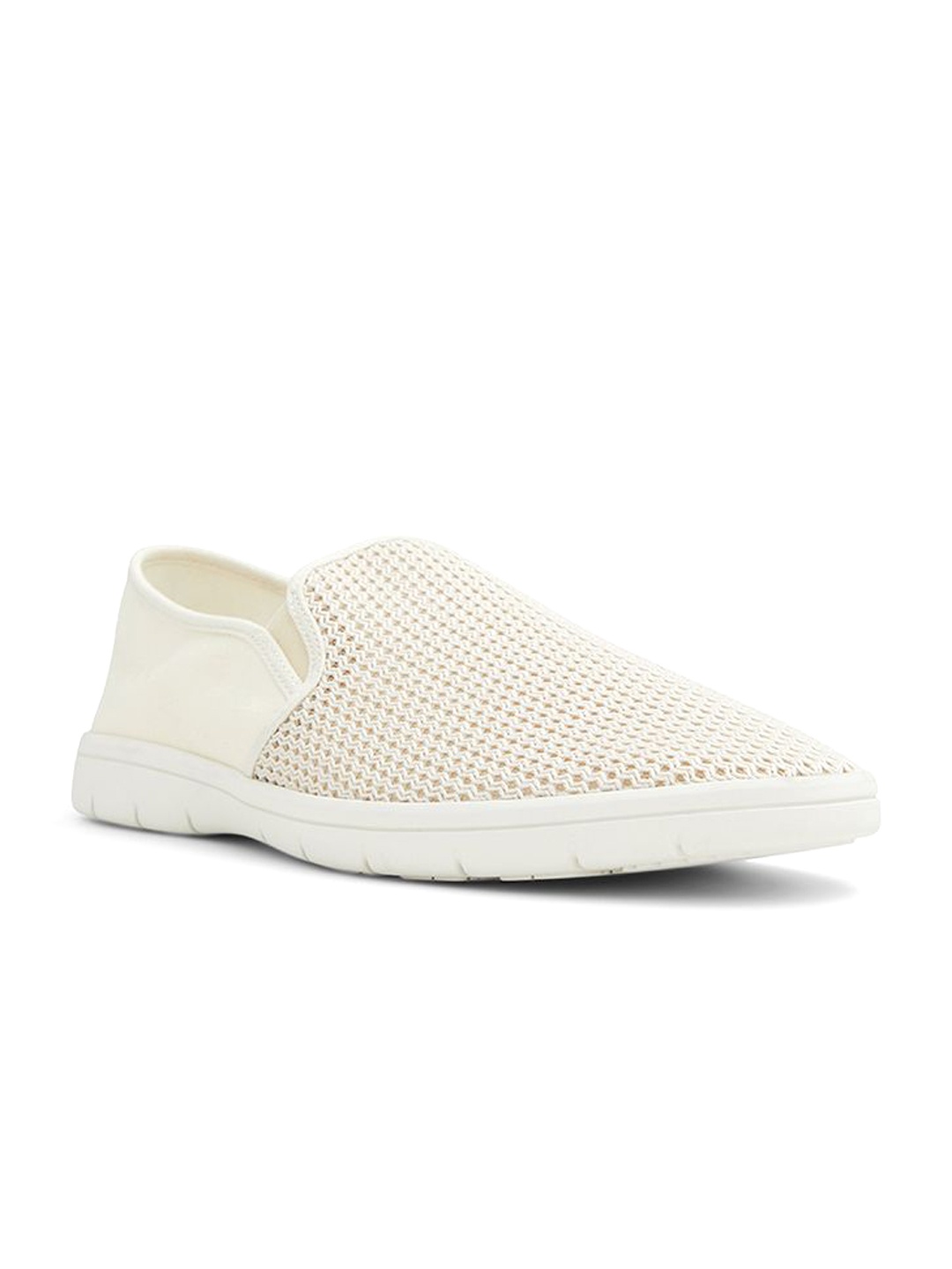 

ALDO Men Textured Round Toe Comfort Insole Textile Slip-On Sneakers, Off white