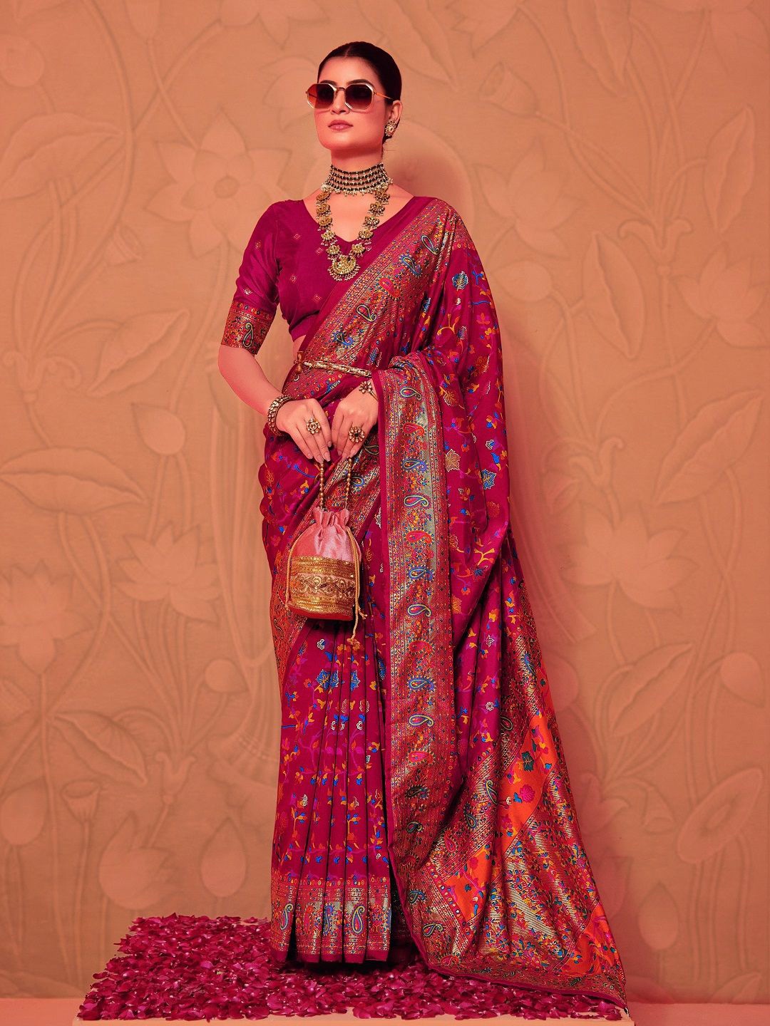 

Stylum Kalamkari Zari Tussar Saree, Maroon