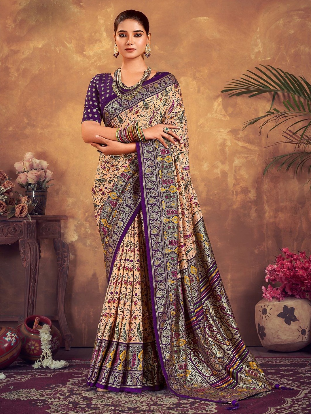 

Stylum Paisley Zari Tussar Saree, Purple