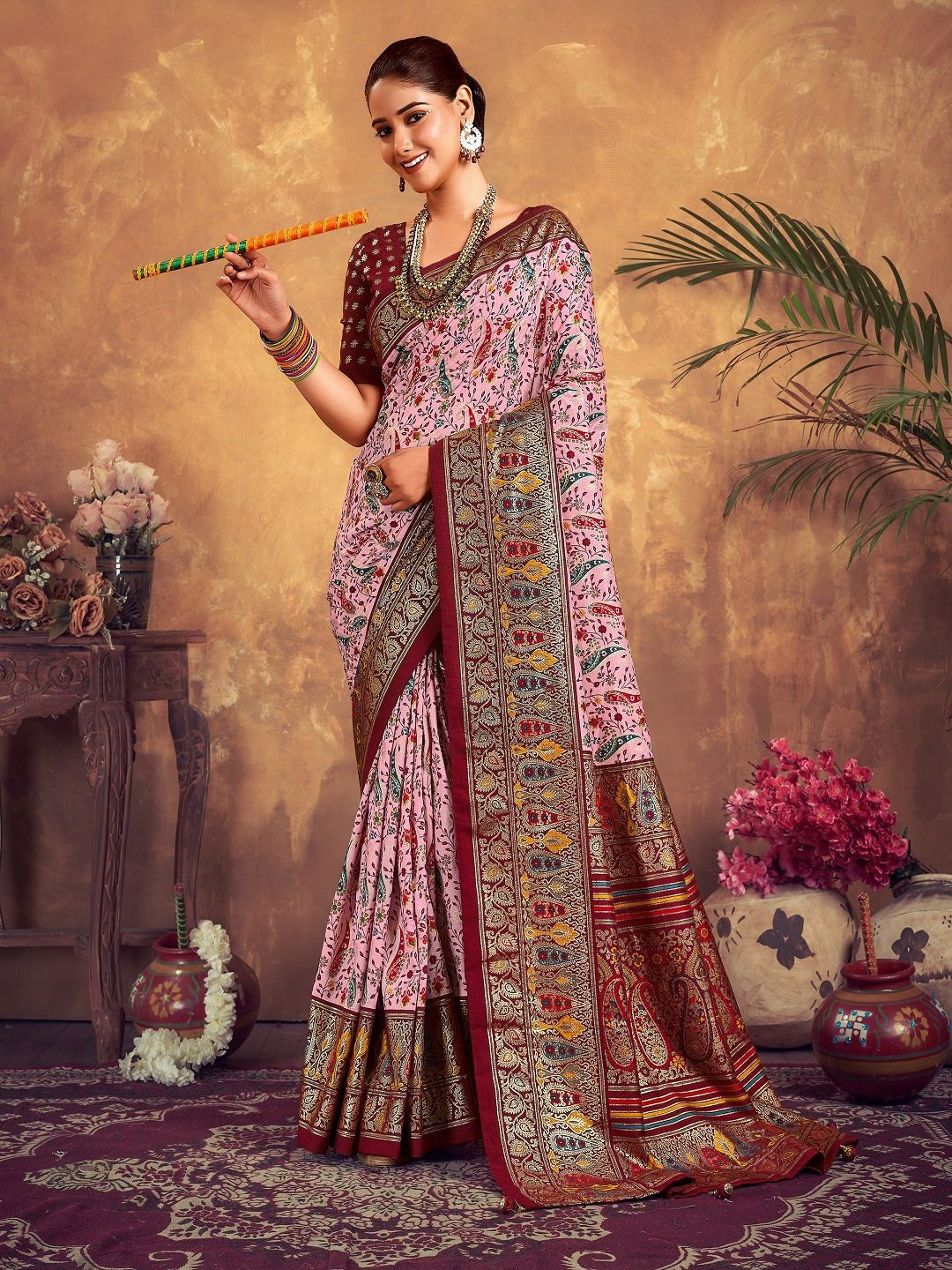 

Stylum Paisley Zari Tussar Saree, Maroon