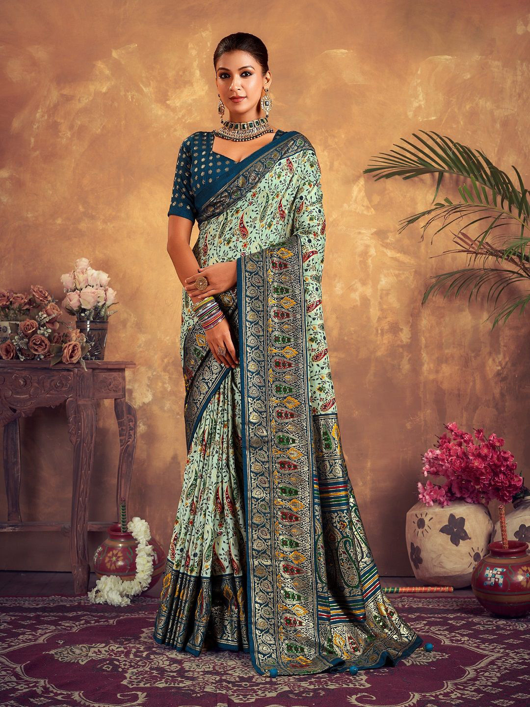 

Stylum Paisley Zari Tussar Saree, Blue