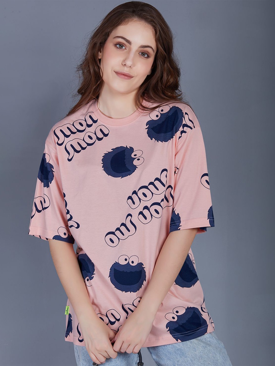 THALASI Women Typography Printed Round Neck T-shirt, Peach