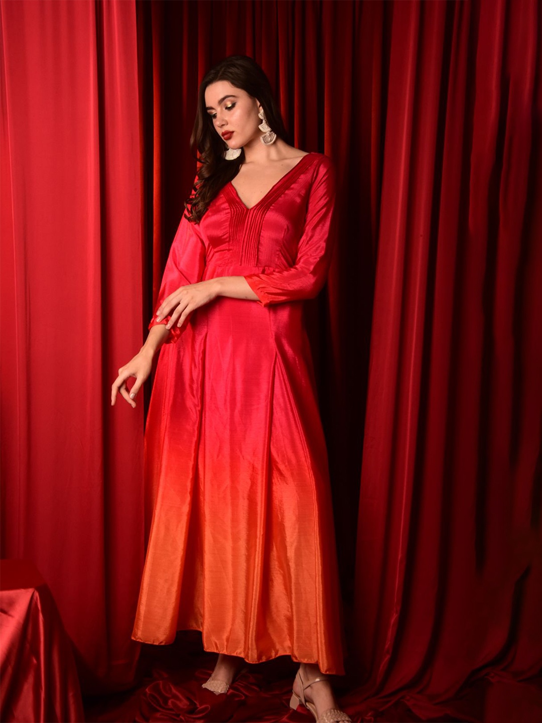 

Laalzari Fit & Flare Maxi Dress, Red