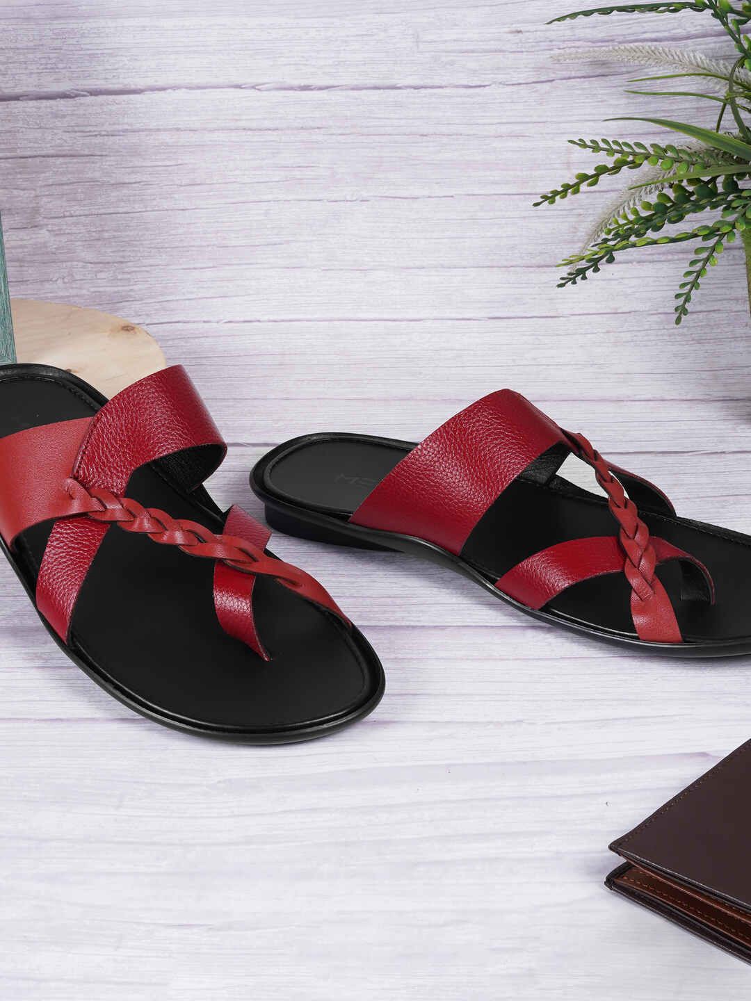 

Metro Men Leather Slip-On Comfort Sandals, Red