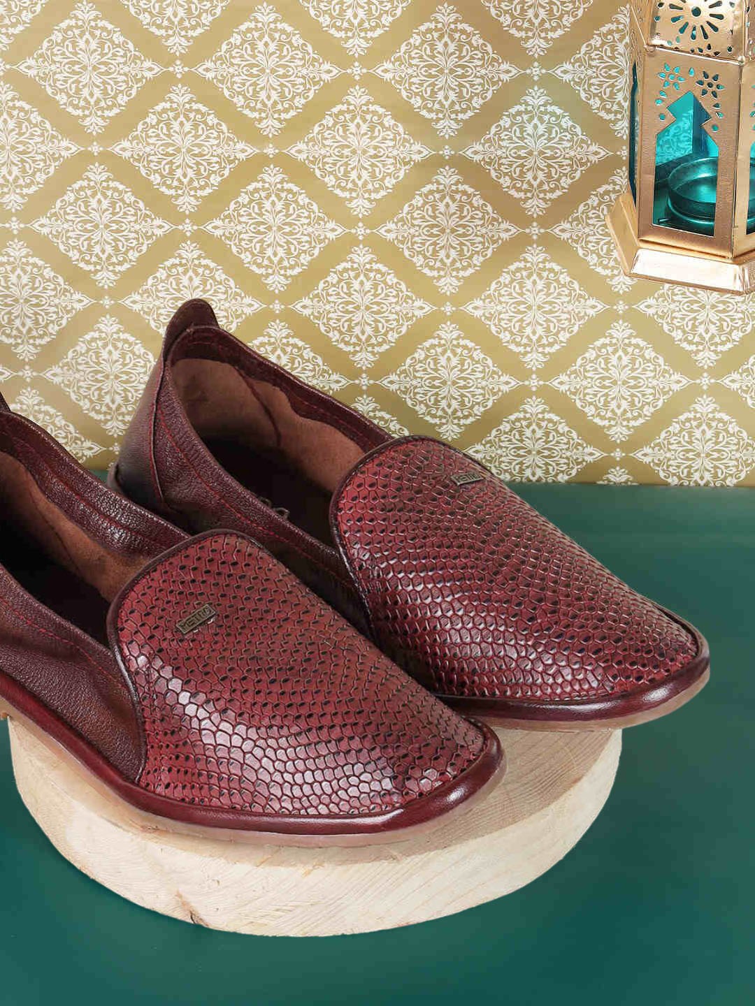 

Metro Men Textured Leather Formal Slip On Loafers, Red