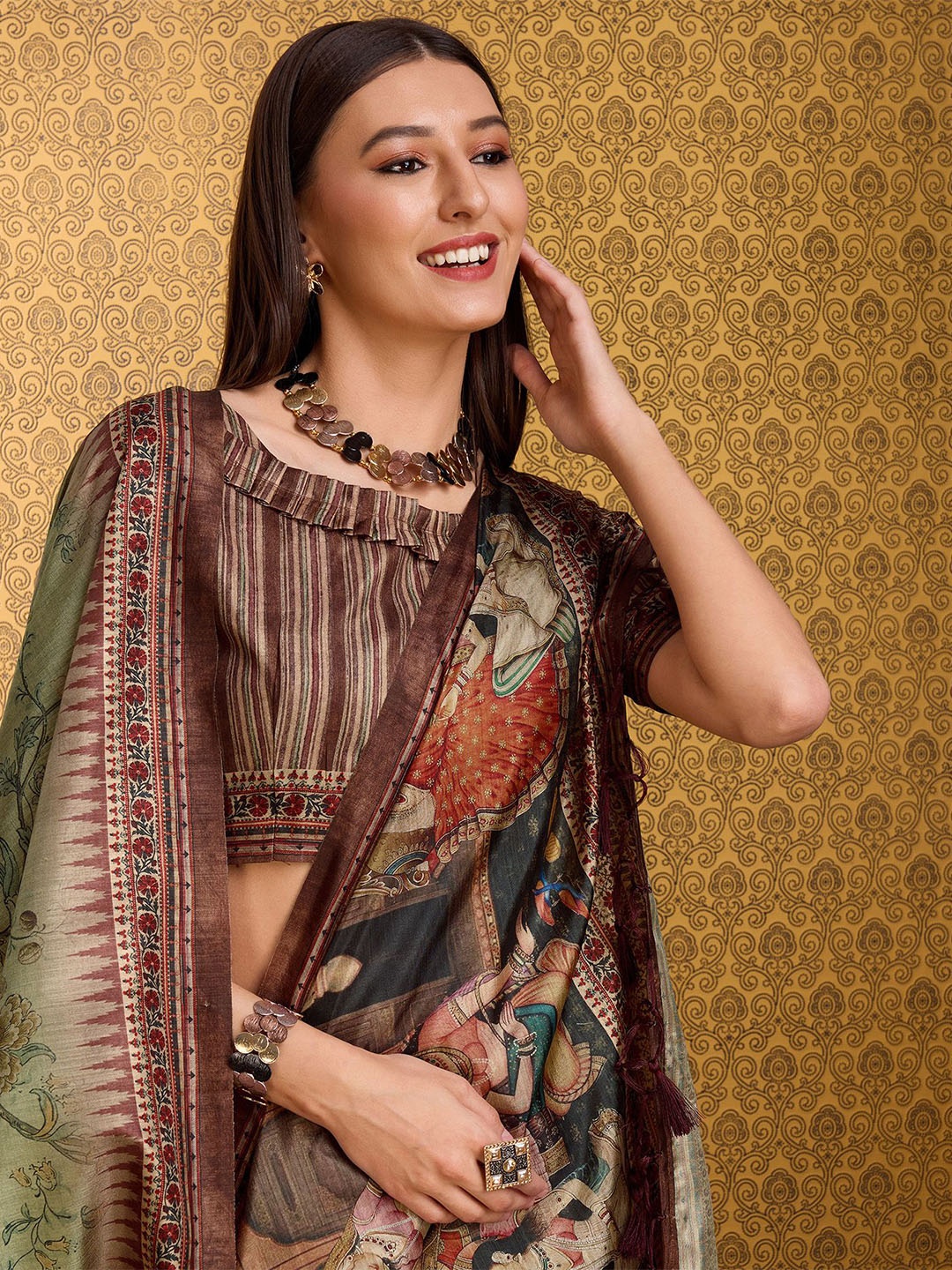 

DOI MOI Ethnic Motifs Sambalpuri Saree, Green