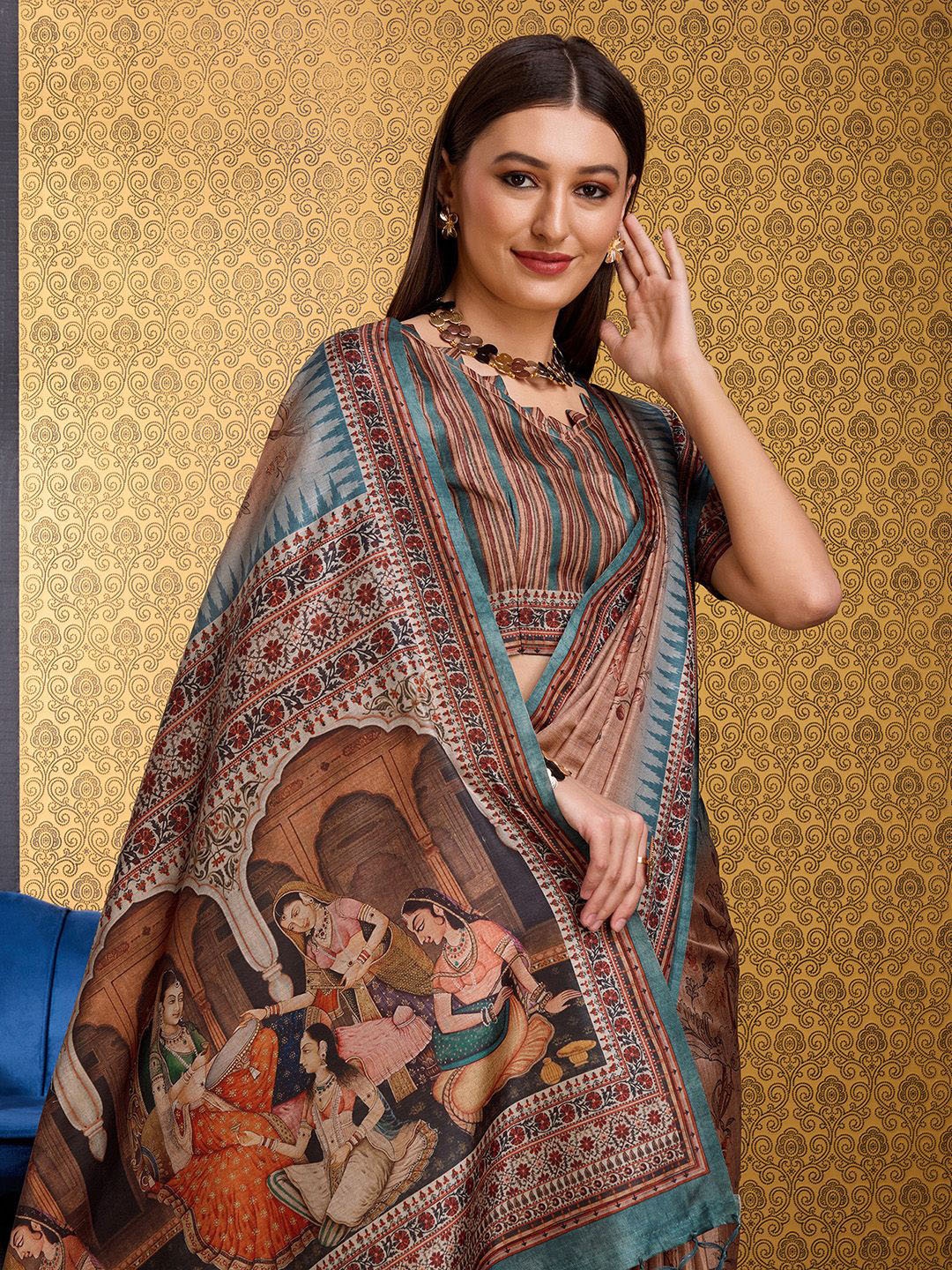 

DOI MOI Ethnic Motifs Sambalpuri Saree, Brown