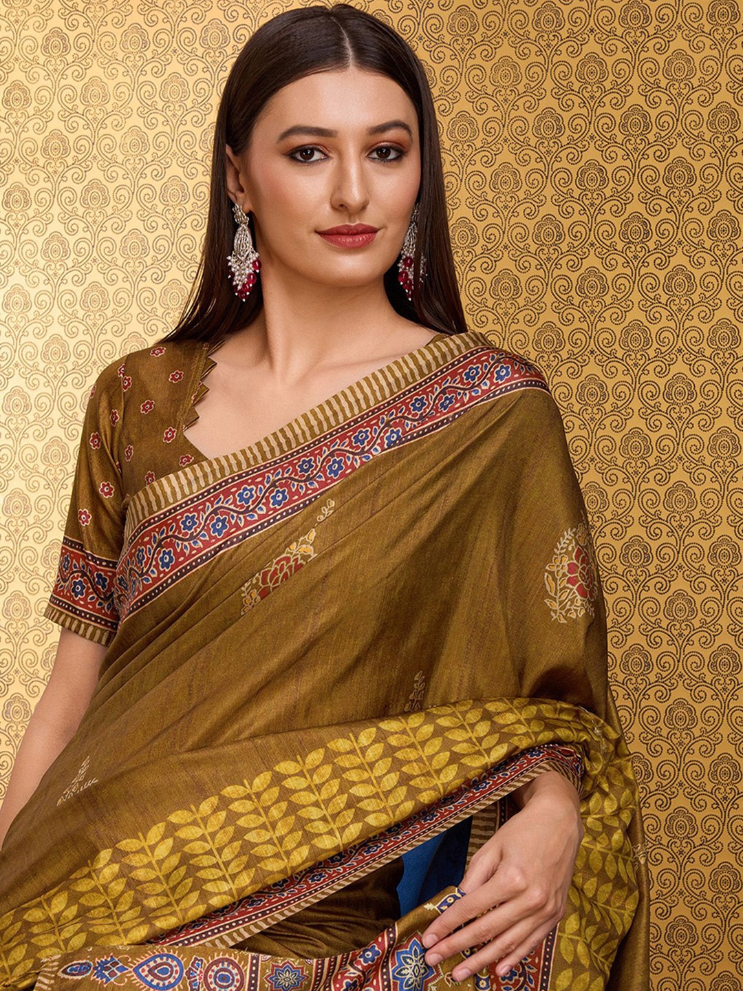 

DOI MOI Ethnic Motifs Sambalpuri Saree, Brown