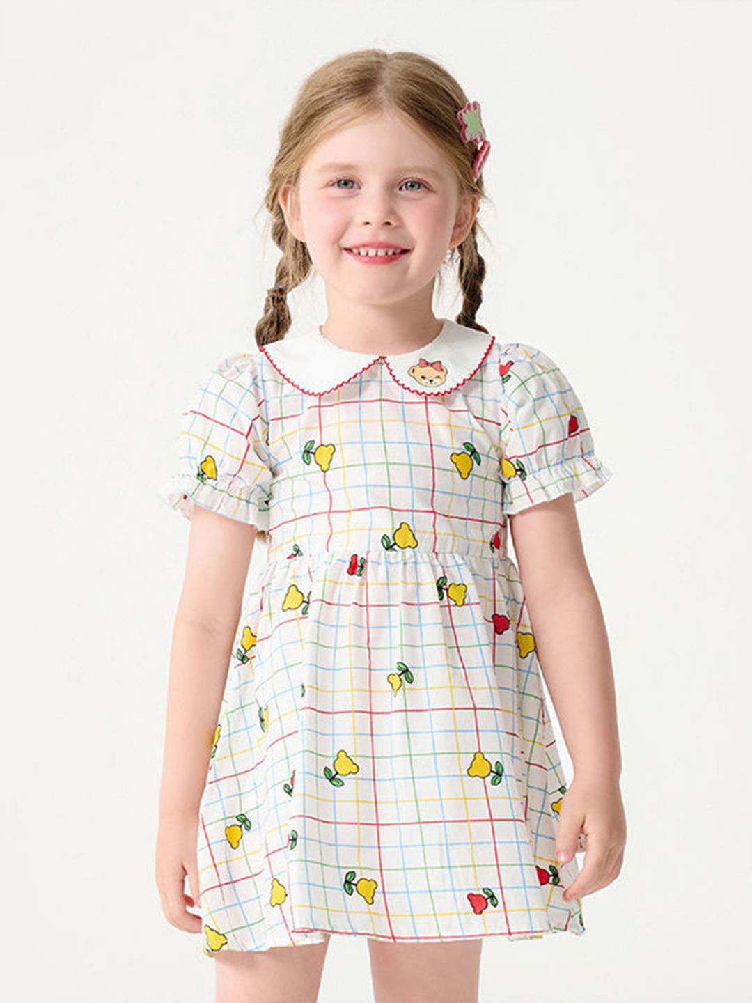 

INCLUD Checked Peter Pan Collar A-Line Dress, White
