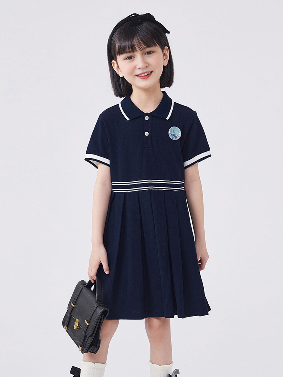 

INCLUD Shirt Collar Short Sleeves Fit and Flare Dress, Blue