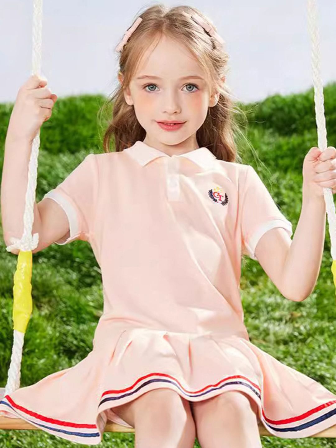 

INCLUD Girls Shirt collar Drop-Waist Dress, Pink