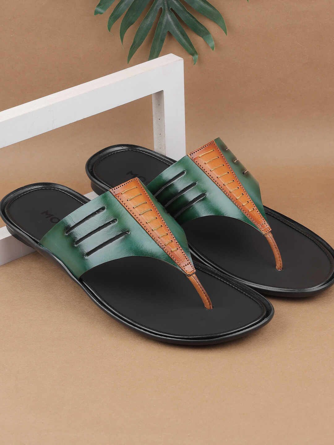 

Mochi Men Leather Slip-On Comfort Sandals, Green