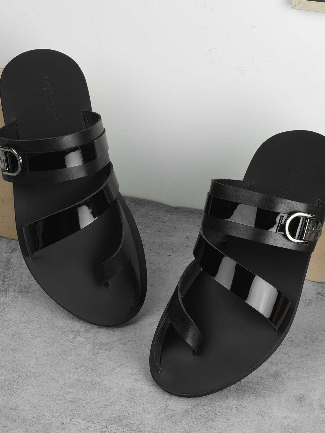

Mochi Men Leather Slip-On Comfort Sandals, Black