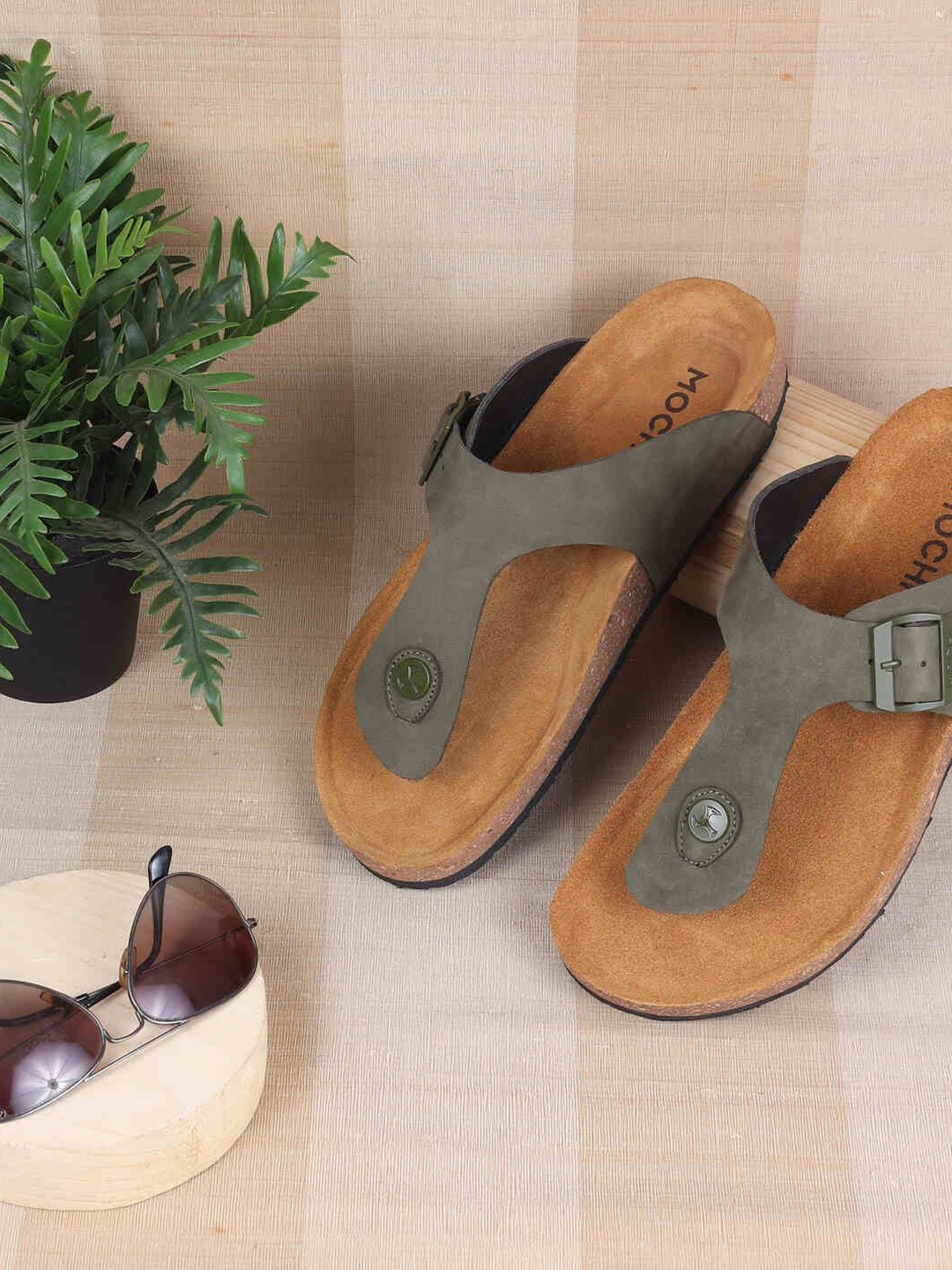 

Mochi Men Leather Slip-On Comfort Sandals, Brown