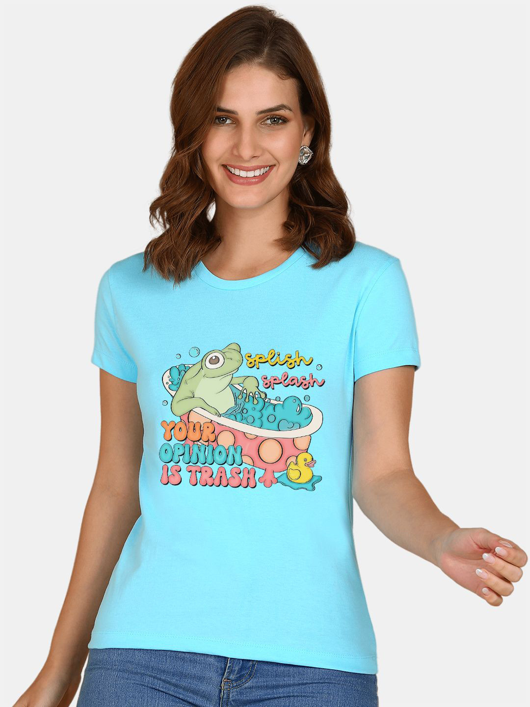

Wyld Sprog Women Graphic Printed Pure Cotton T-shirt, Blue