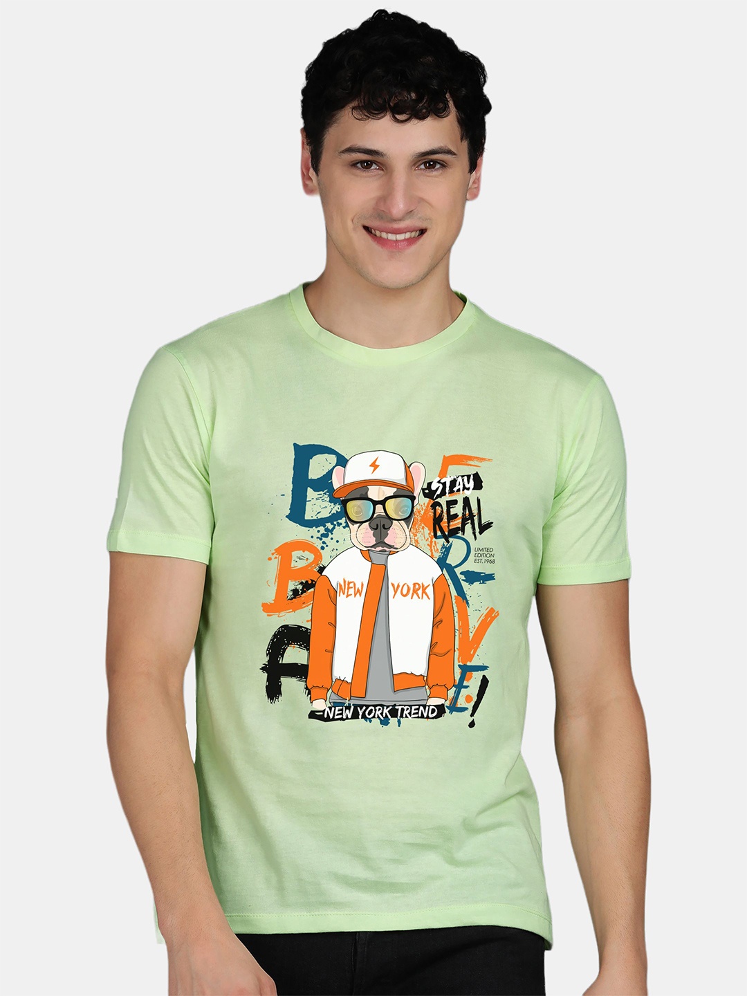 

Wyld Sprog Men Typography Printed Pure Cotton T-shirt, Lime green