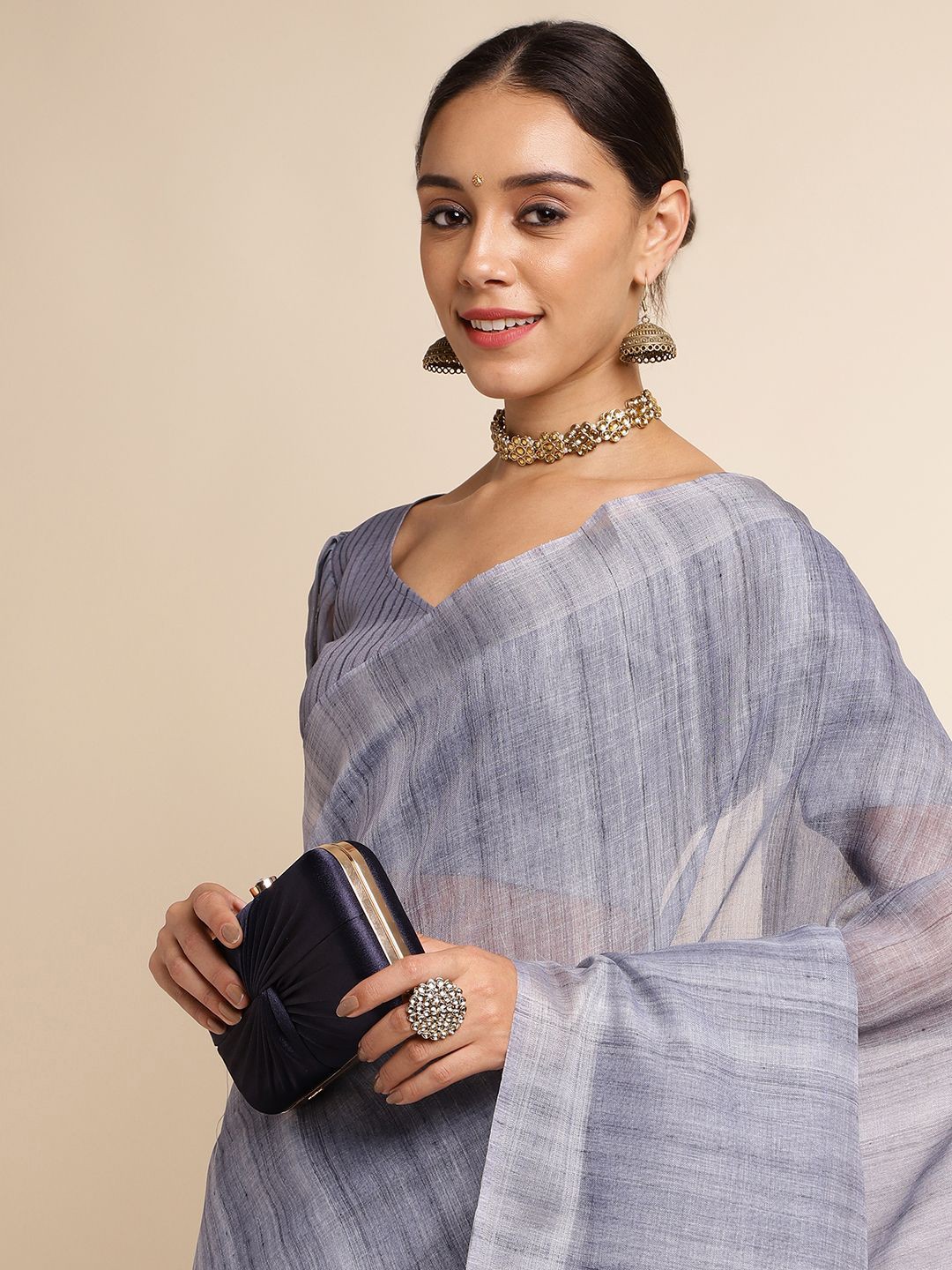 

DOI MOI Striped Ikat Saree, Grey