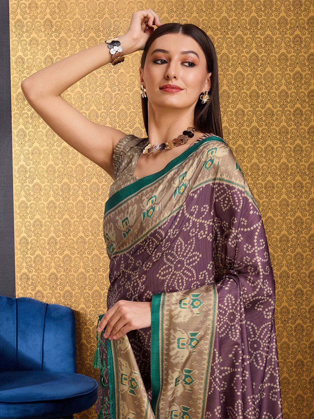 

DOI MOI Ethnic Motifs Sambalpuri Saree, Purple