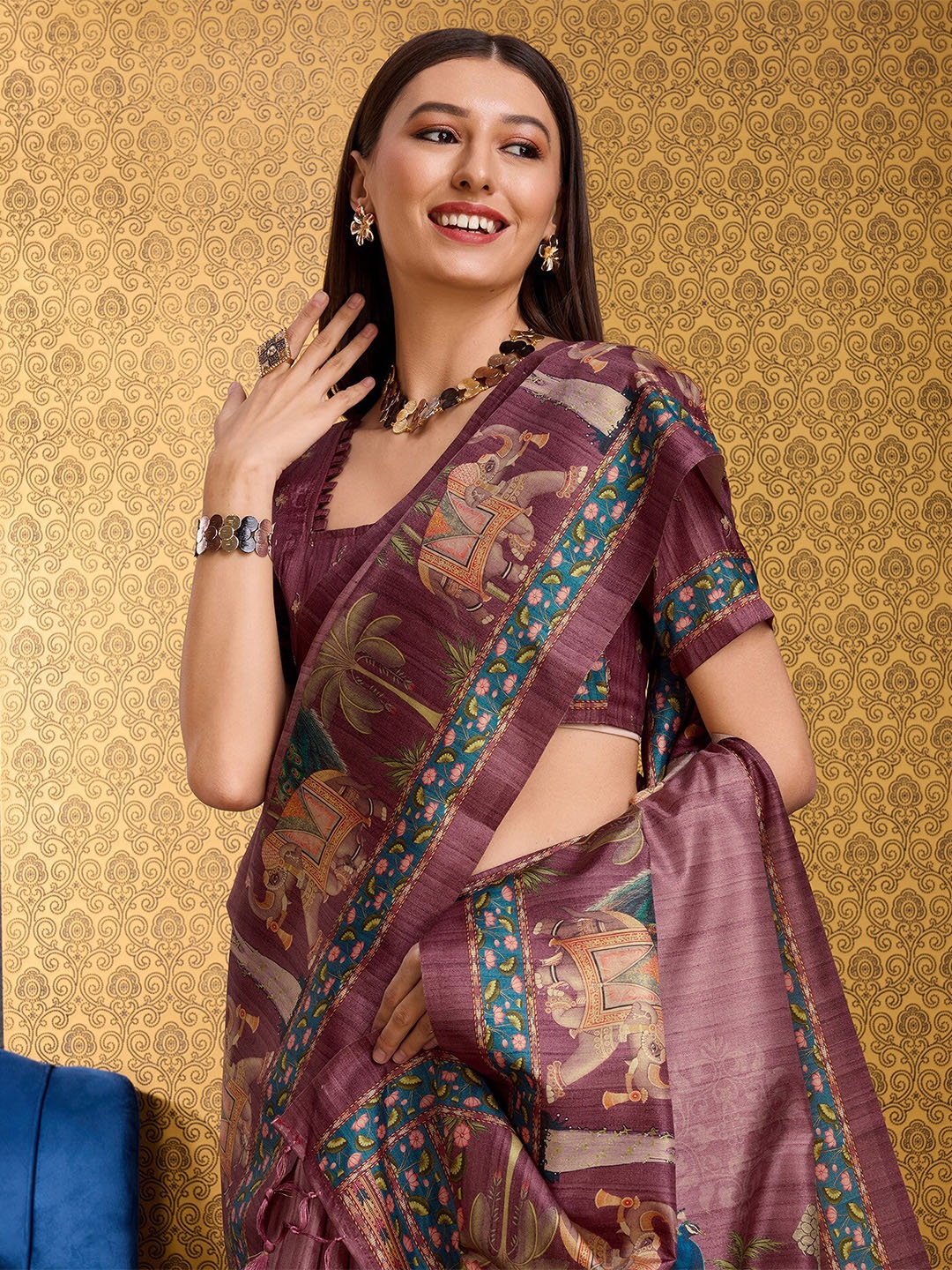 

DOI MOI Ethnic Motifs Sambalpuri Saree, Blue