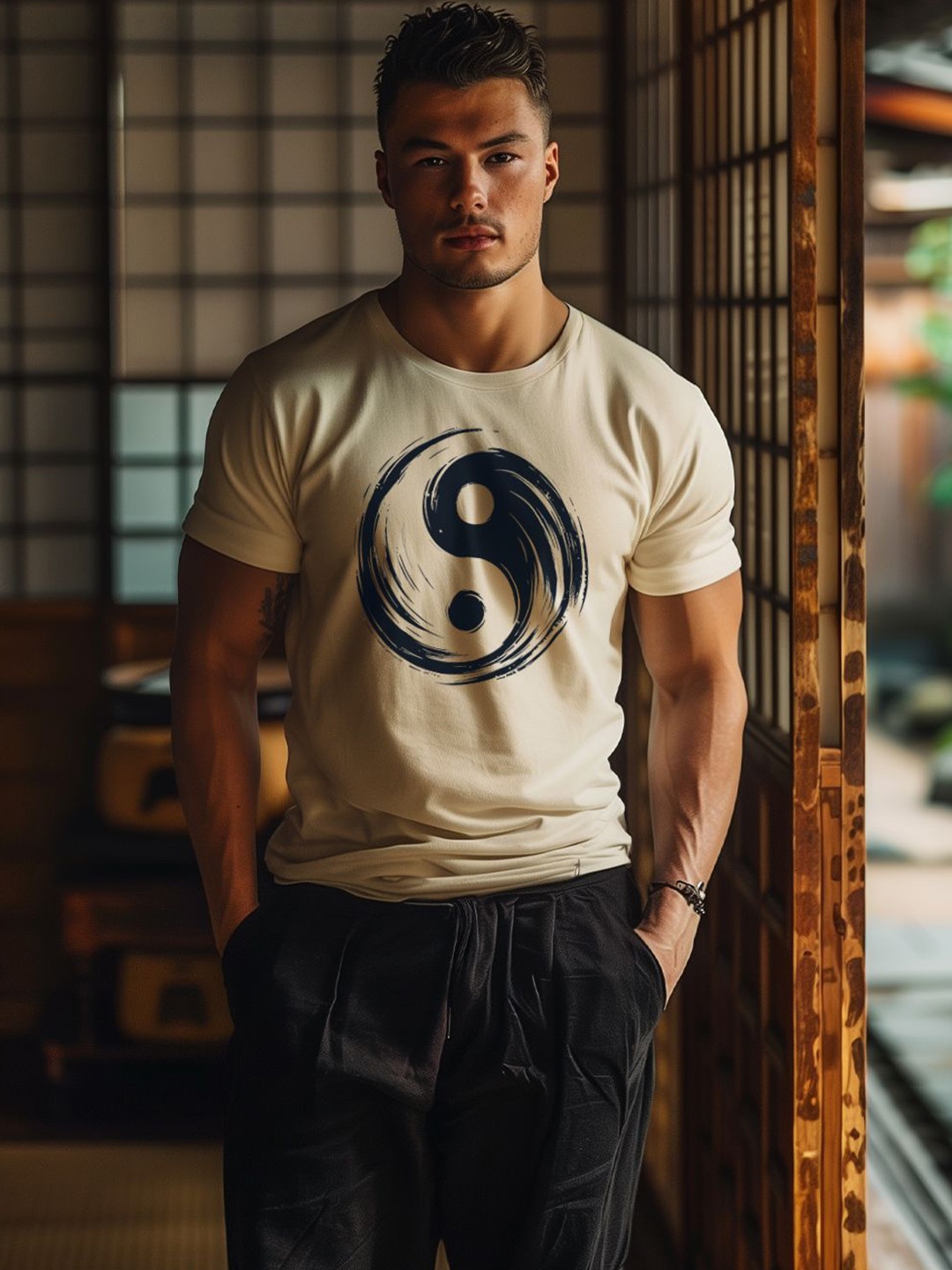 

MOD ECRU Unisex Graphic Printed Round Neck Cotton T-shirt, Cream