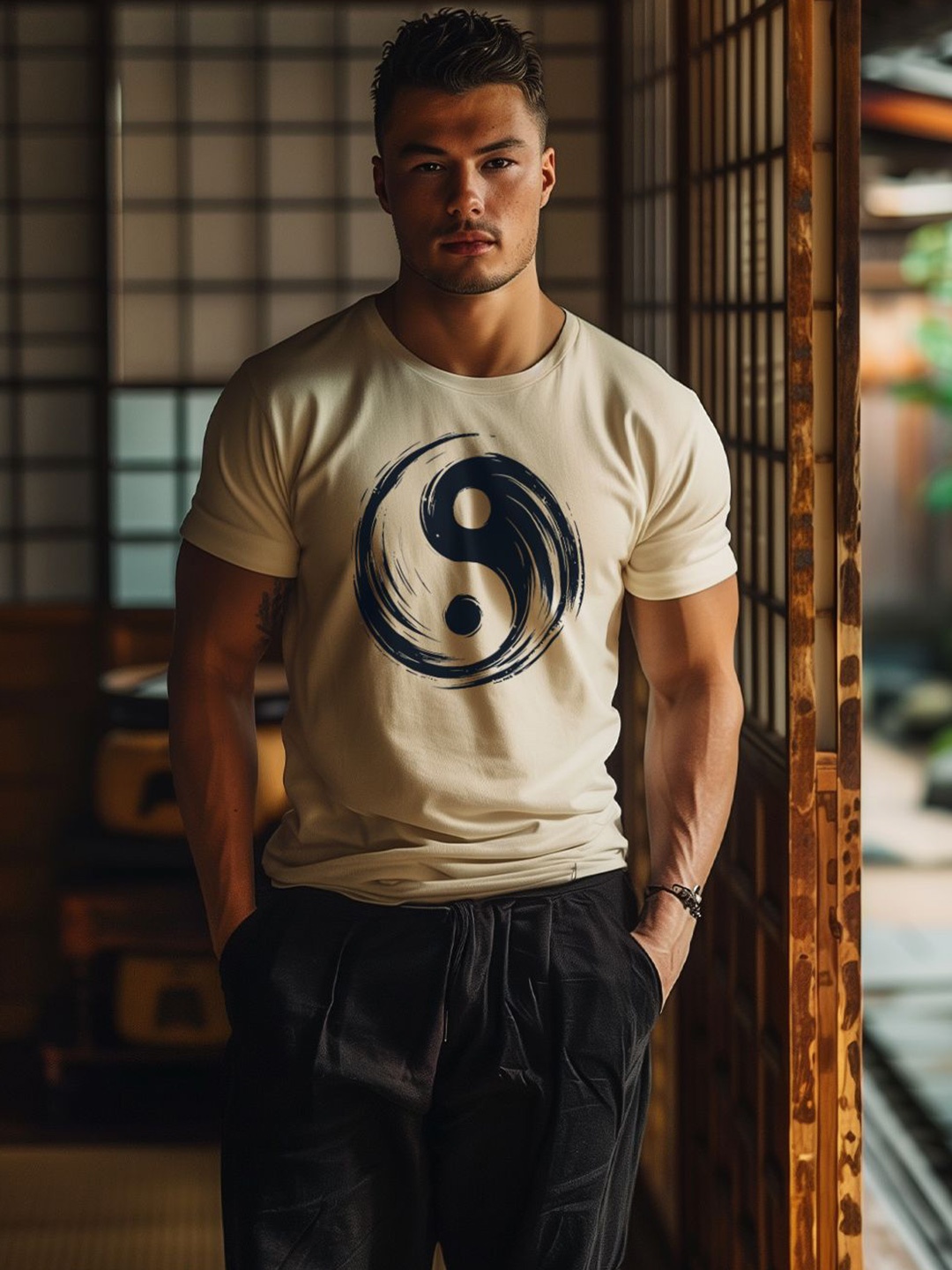 

MOD ECRU Unisex Graphic Printed Round Neck Cotton T-shirt, Cream