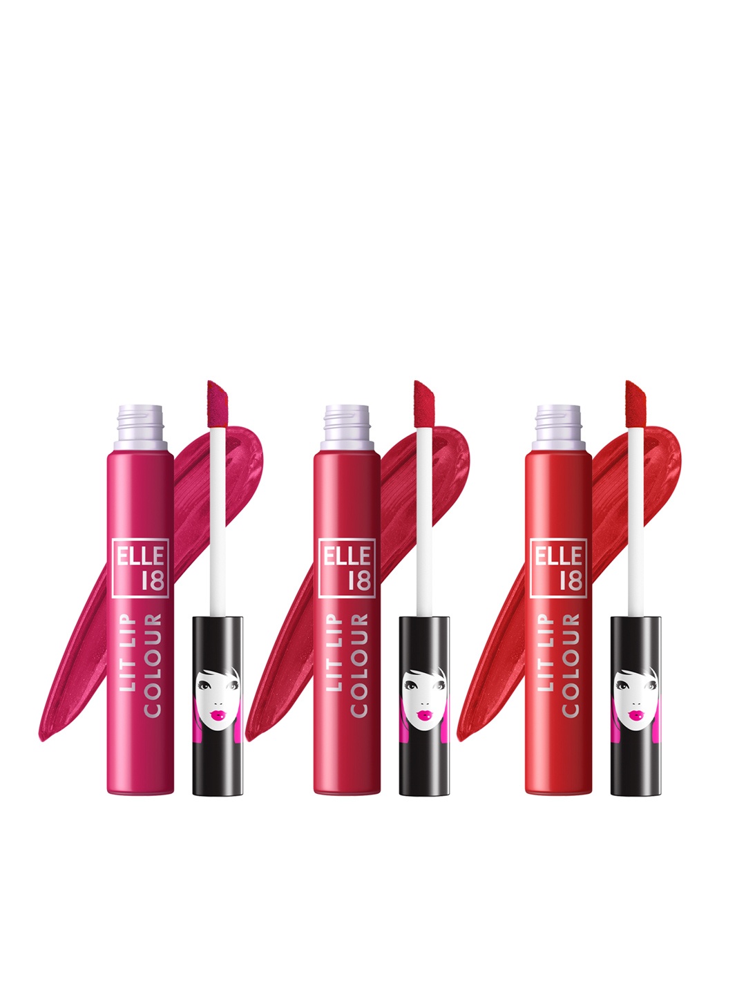 ELLE 18 Set of 3 LIT Liquid Lip Color - 5.6ml each, Red