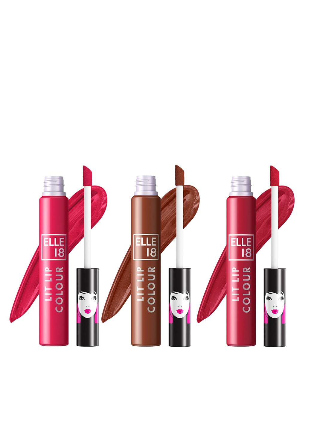 ELLE 18 Set of 3 LIT Liquid Lip Color - 5.6ml each, Red
