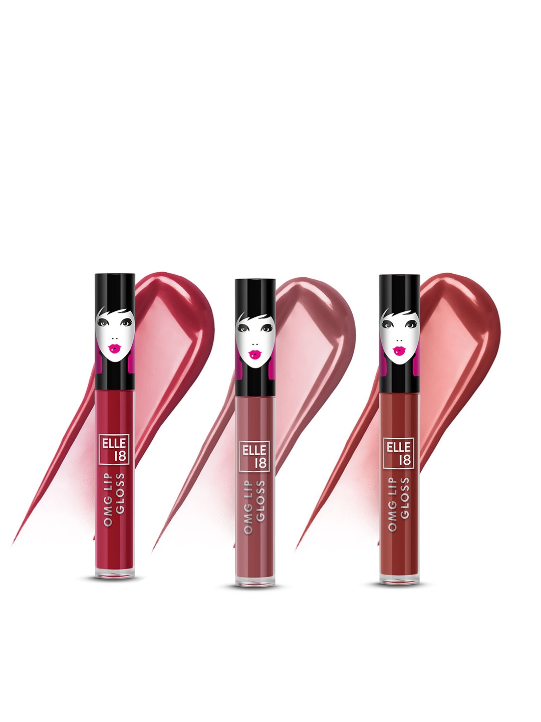 

ELLE 18 Set of 3 Lightweight OMG Lip Gloss with Jojoba Oil & Olive Oil - 2.5ml each, Brown