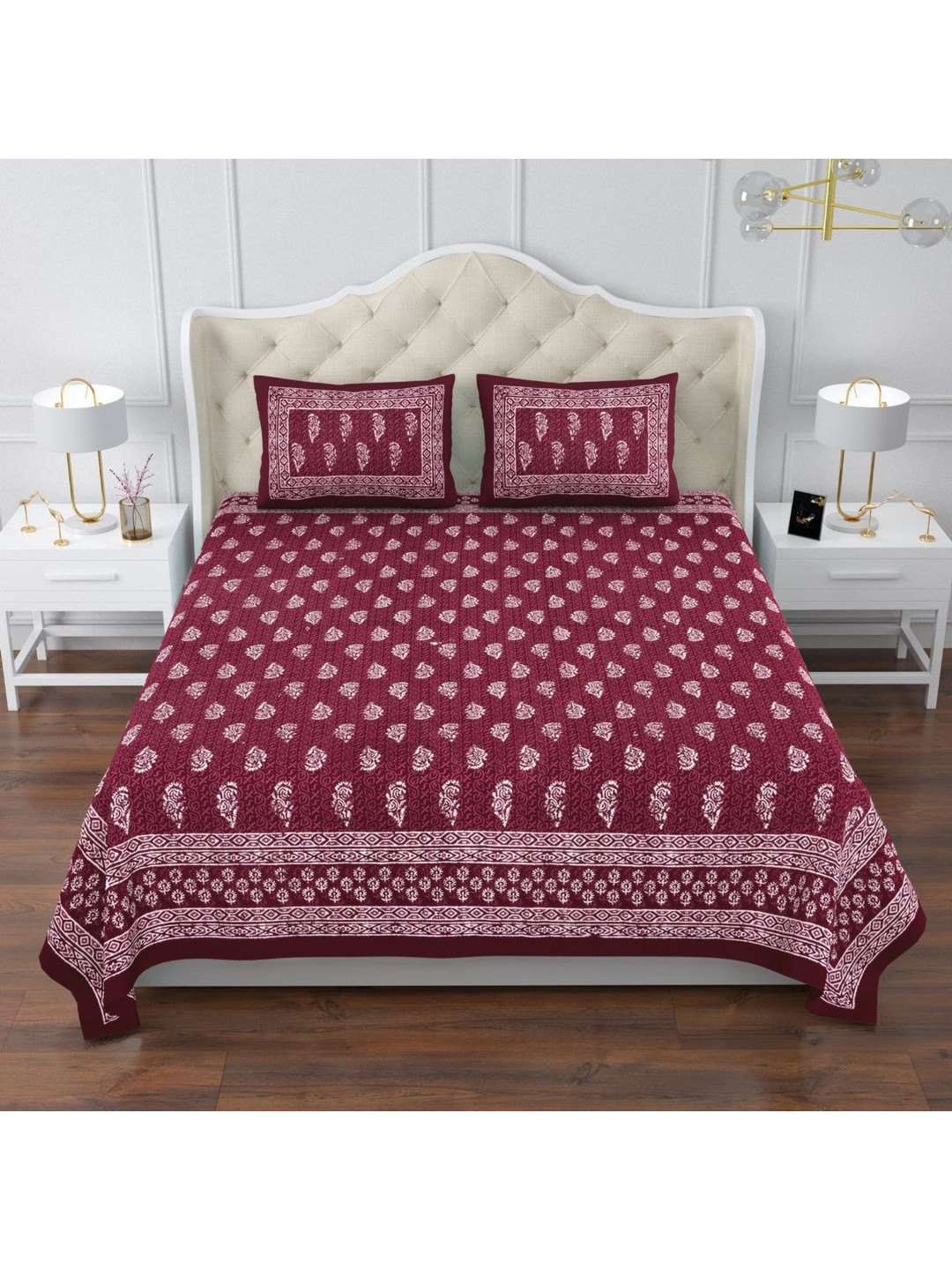 

Urban Jaipur Maroon Ethnic Motifs Cotton 240 TC King Bedsheet with 2 Pillow Covers