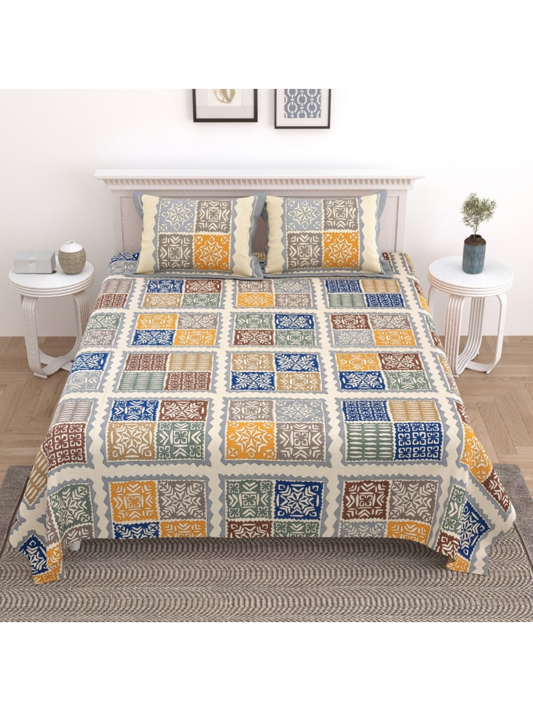

Urban Jaipur Barmeri Collection Grey Printed Cotton 200 TC King Bedsheet & 2 Pillow Covers