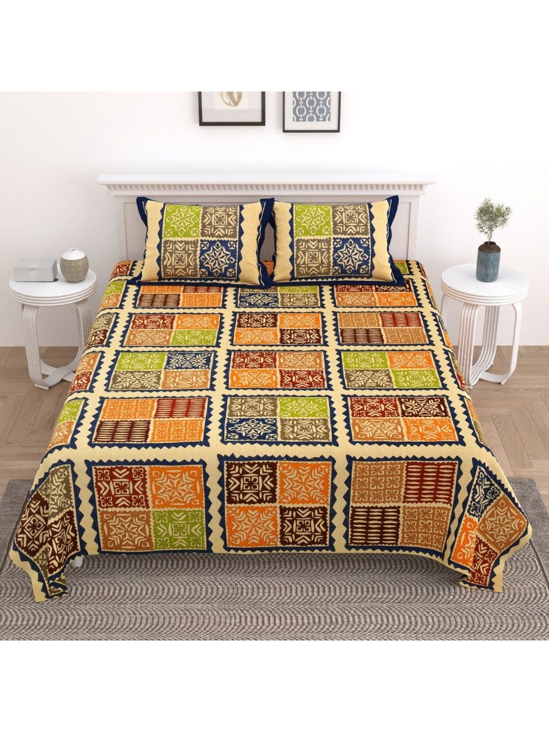 

Urban Jaipur Barmeri Orange Geometric Cotton 200 TC King Bedsheet With 2 Pillow Covers