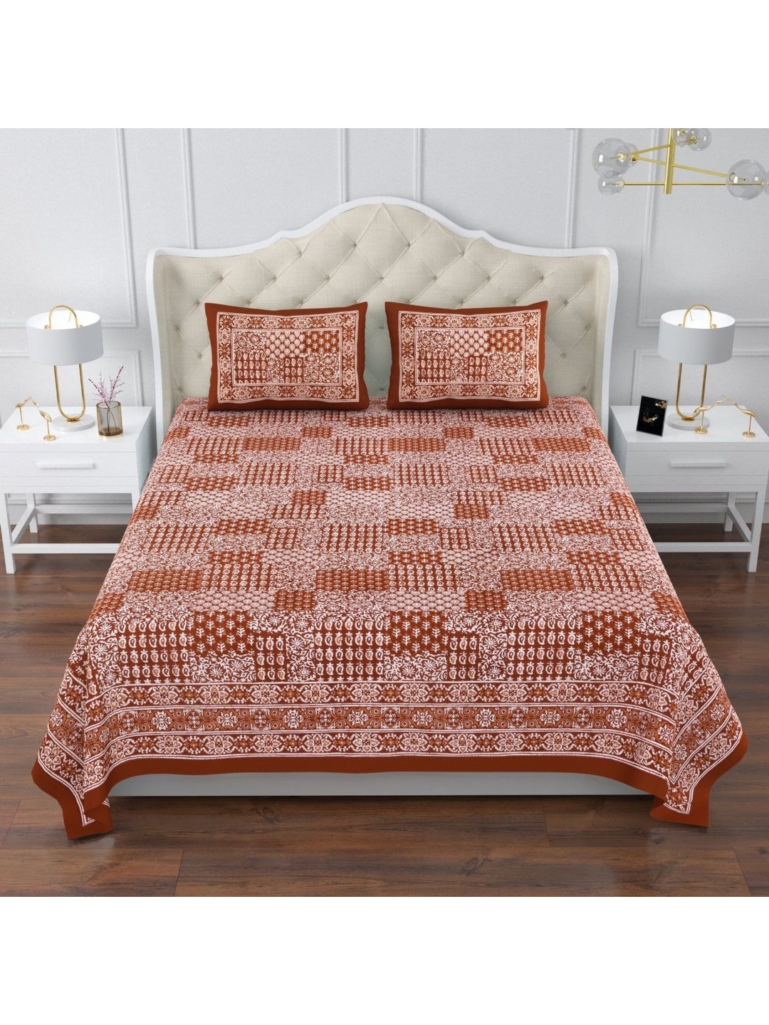 

Urban Jaipur Orange Ethnic Motifs Cotton 240 TC King Bedsheet & 2 Pillow Covers