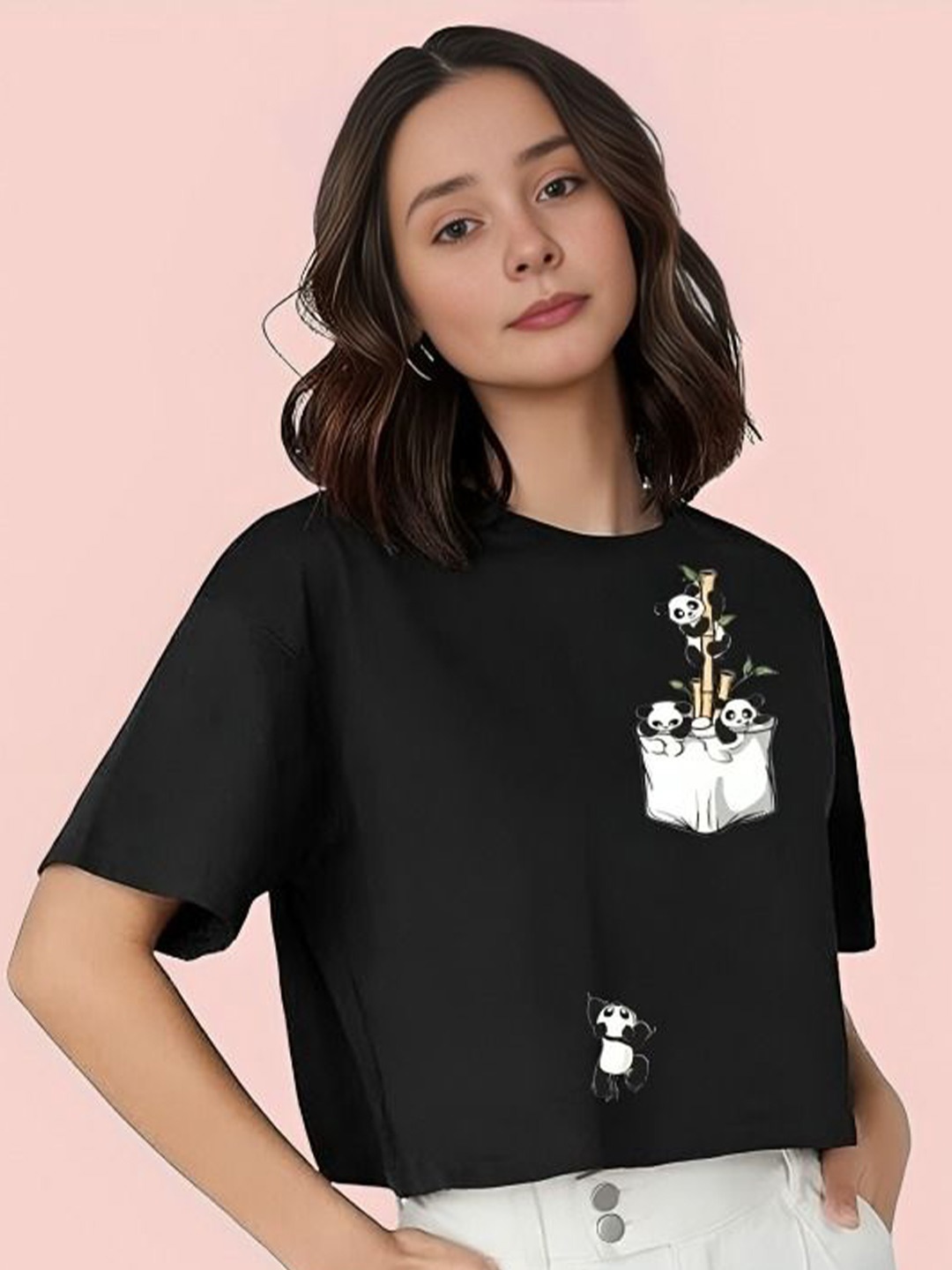 

Elibolz Women Round Neck Graphic Printed Oversized T-shirt, Black