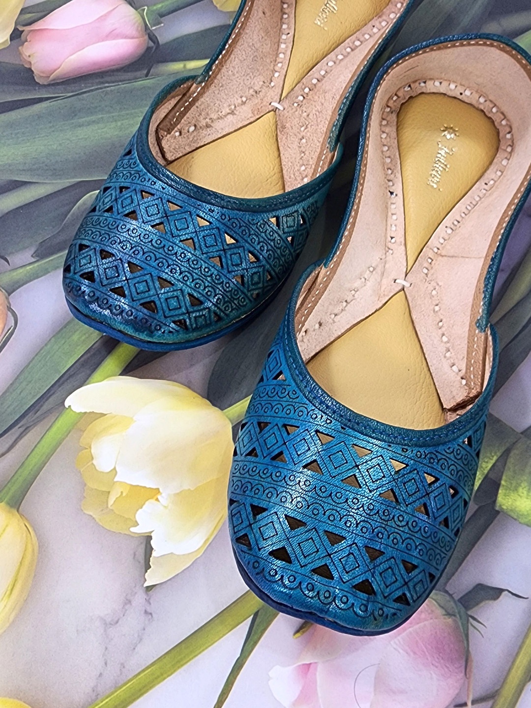 

Fulkari Women Printed Ethnic Mojaris Flats, Blue