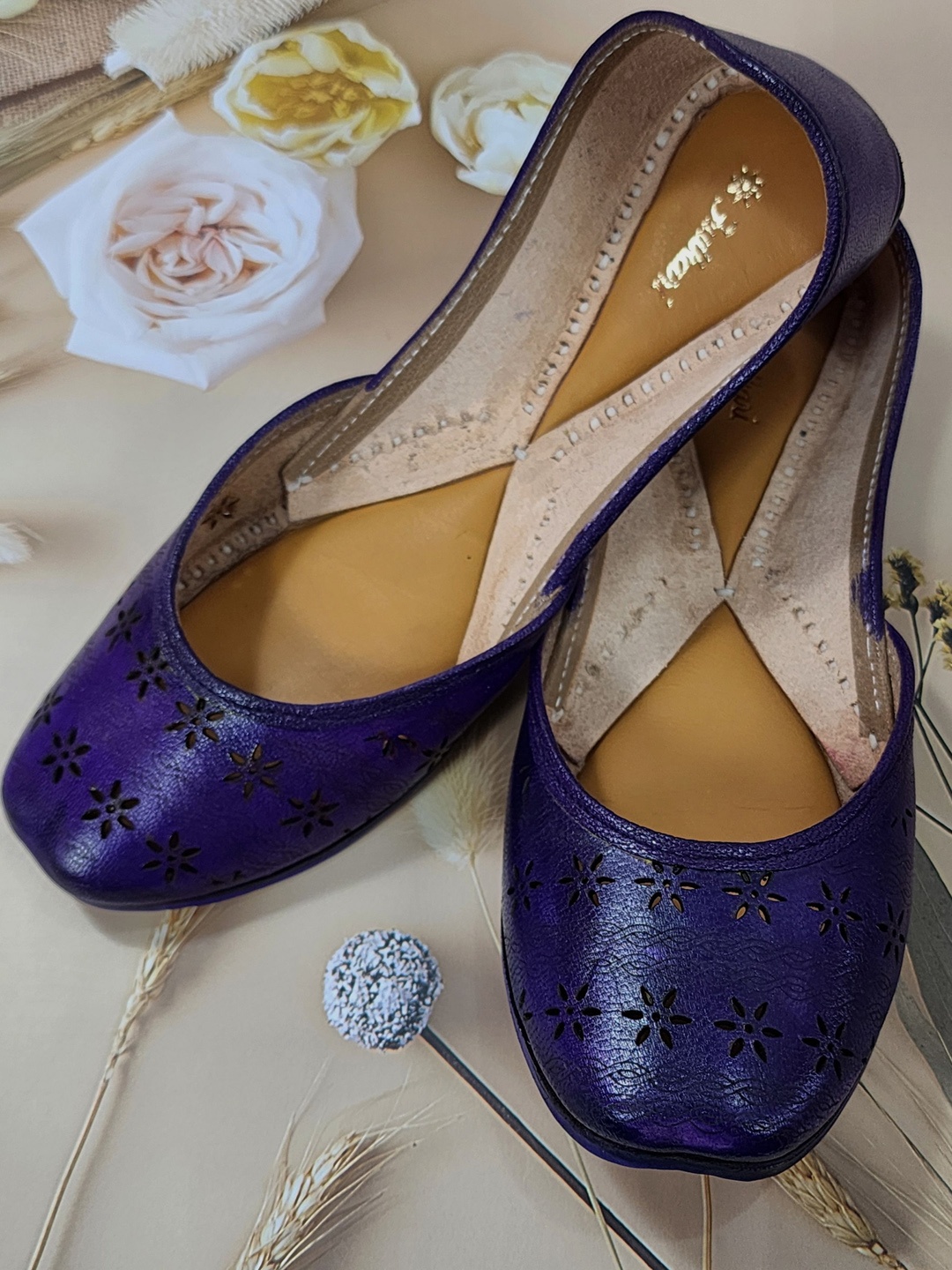 

Fulkari Women Ethnic with Laser Cuts Mojaris, Navy blue