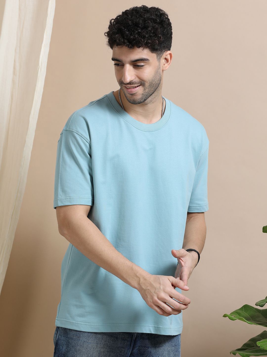 

Dogi Verg Men Round Neck Oversized Solid T-shirt, Blue