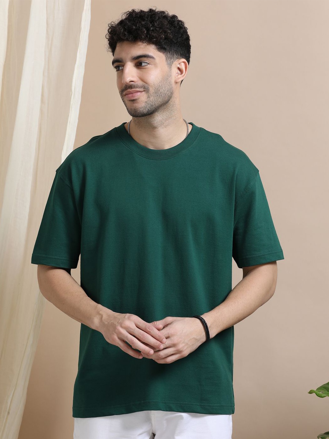 

Dogi Verg Men Round Neck Oversized Solid T-shirt, Green