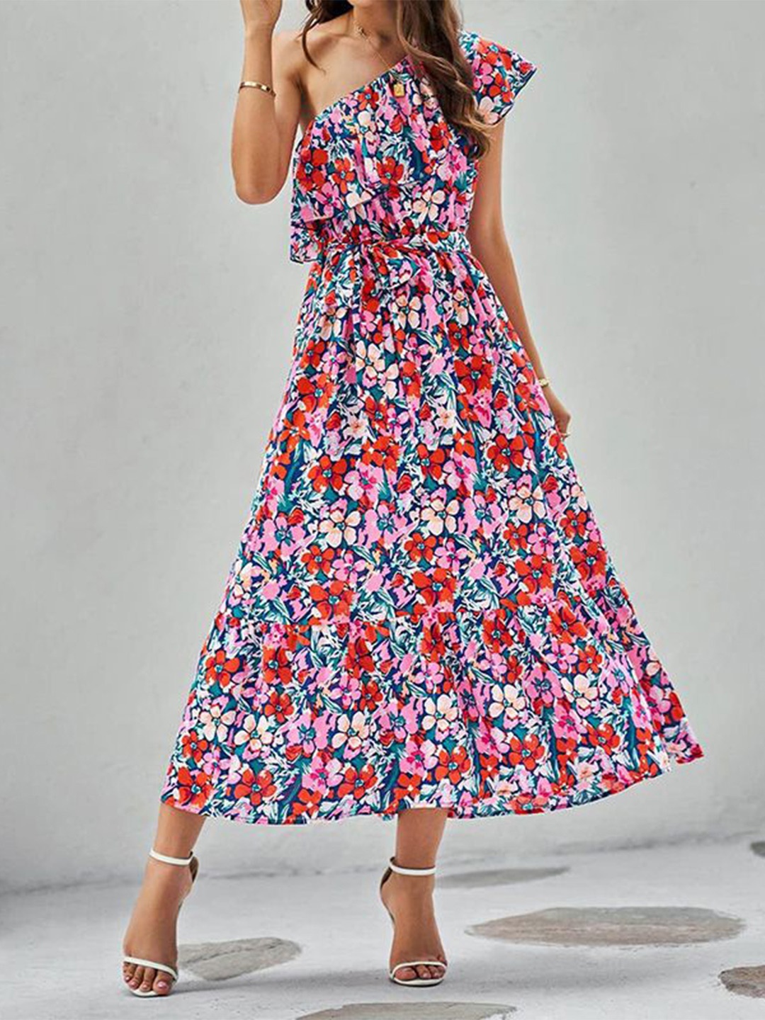 

StyleCast x Revolte Women Floral Print Layered A-Line Midi Dress, Blue