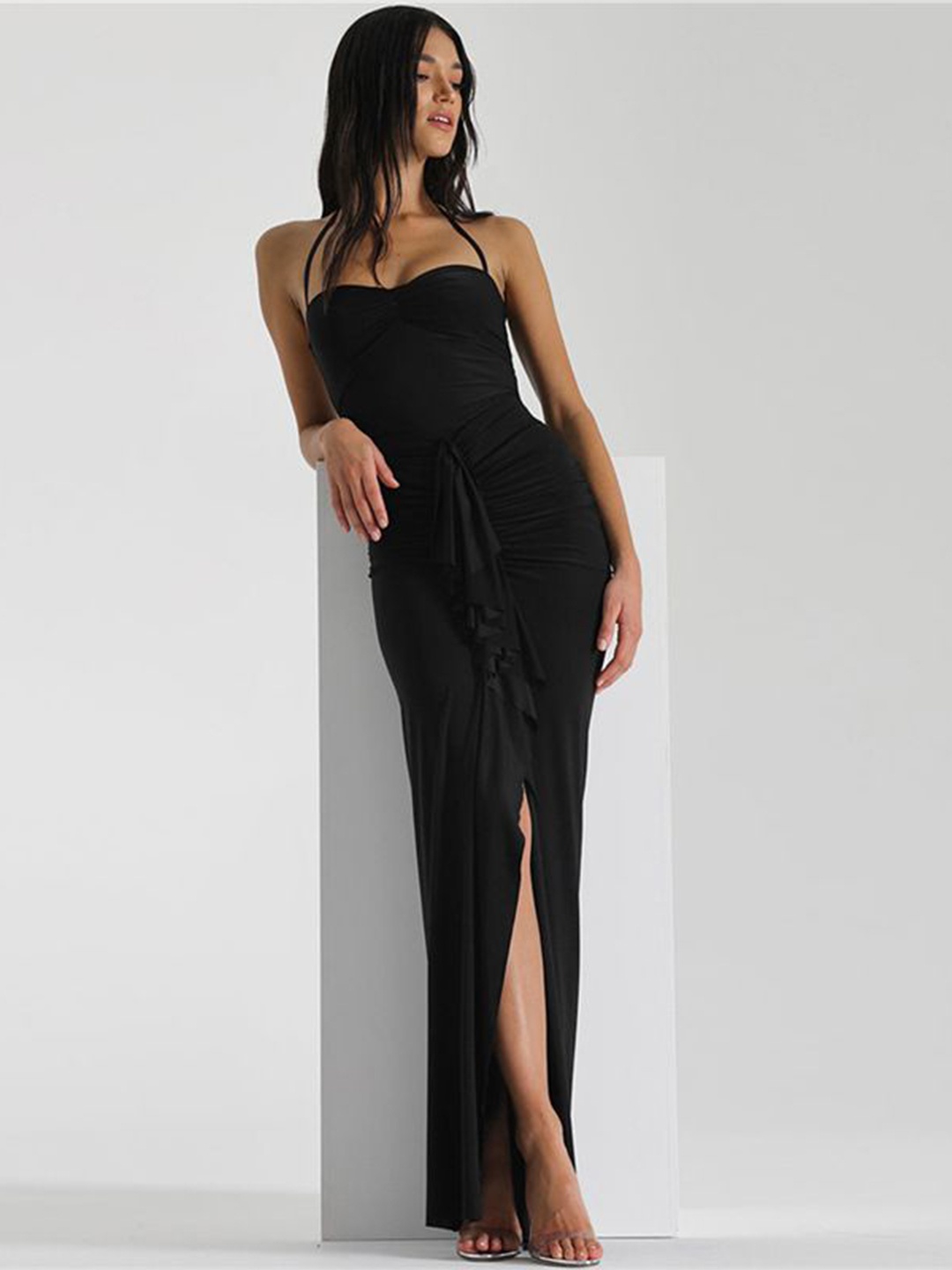 

StyleCast x Revolte Halter Neck Maxi Dress, Black