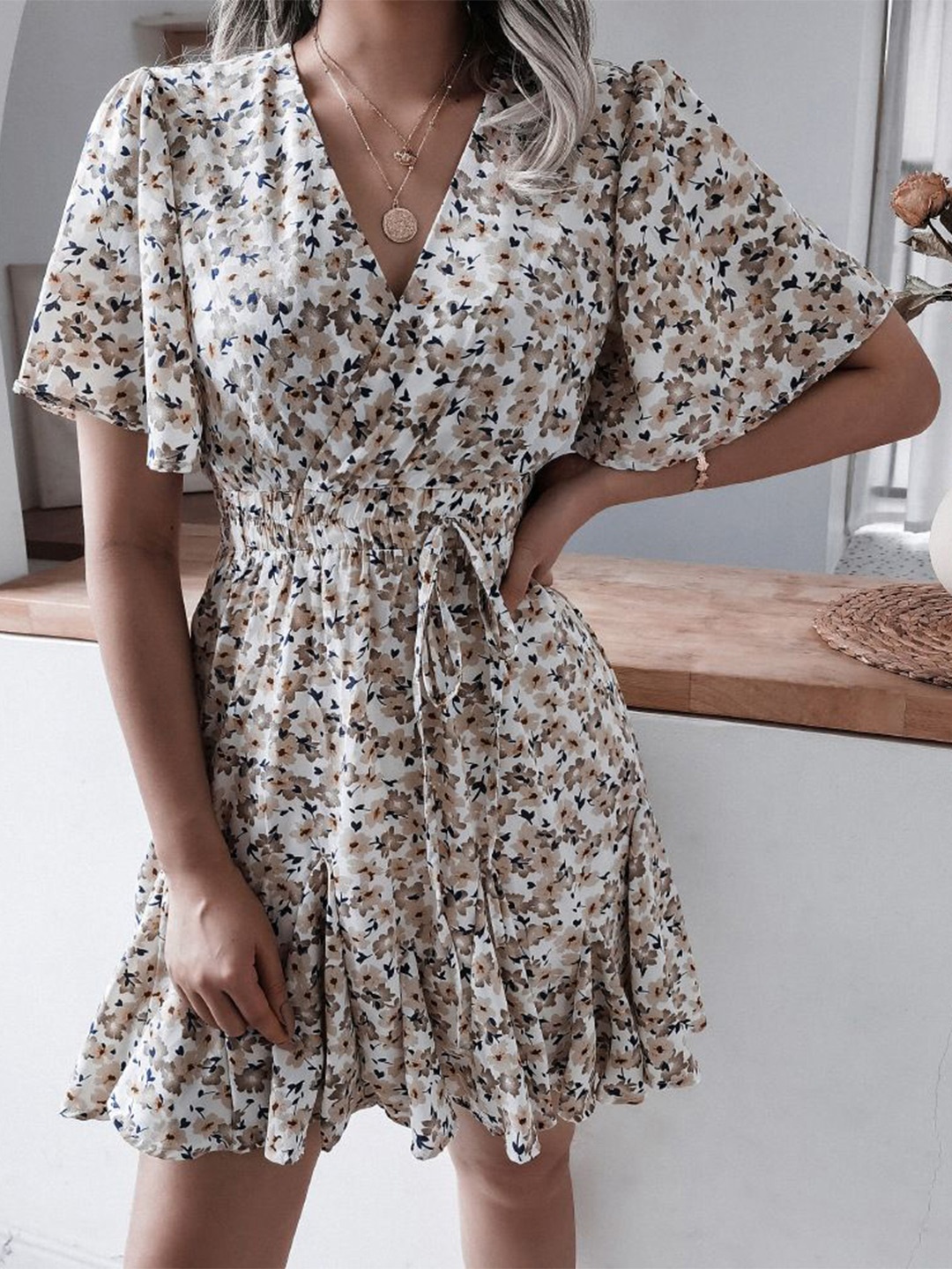 

StyleCast x Revolte Floral Print Flared Sleeve Wrap Dress, Yellow