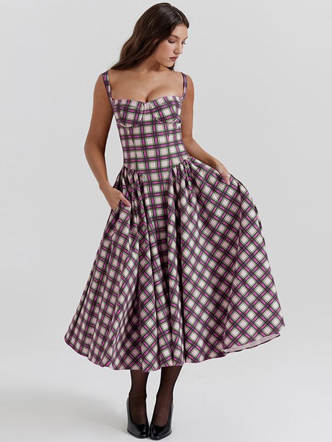 

StyleCast x Revolte Checked Fit & Flare Midi Dress, Fuchsia