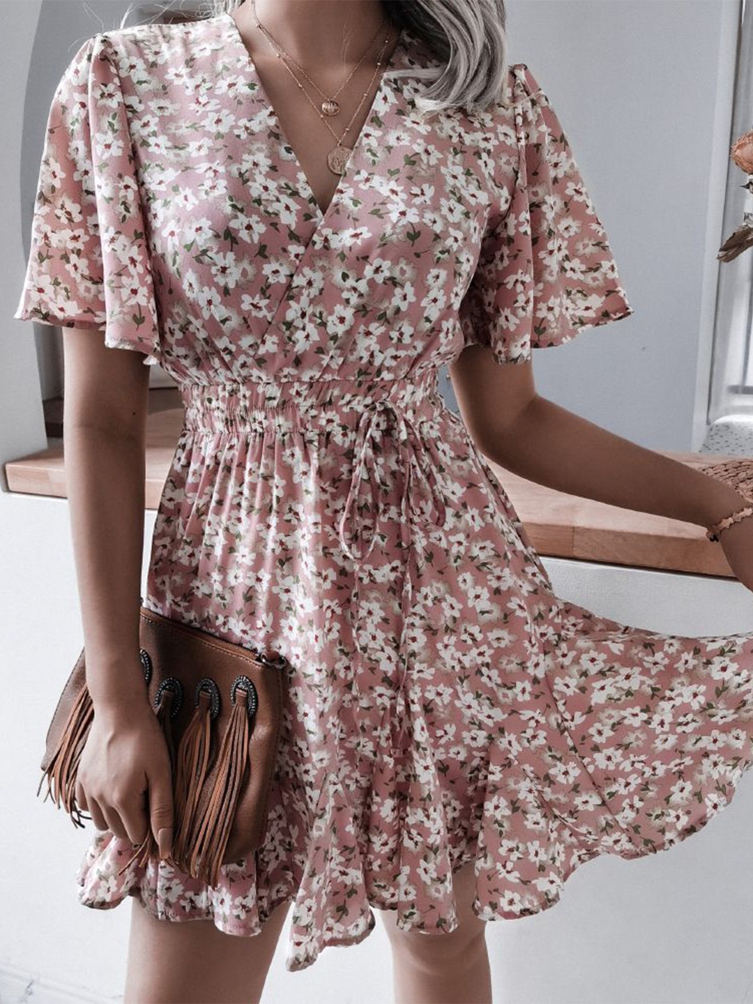 

StyleCast x Revolte Women Flared Sleeve Floral Print Fit & Flare Dress, Pink