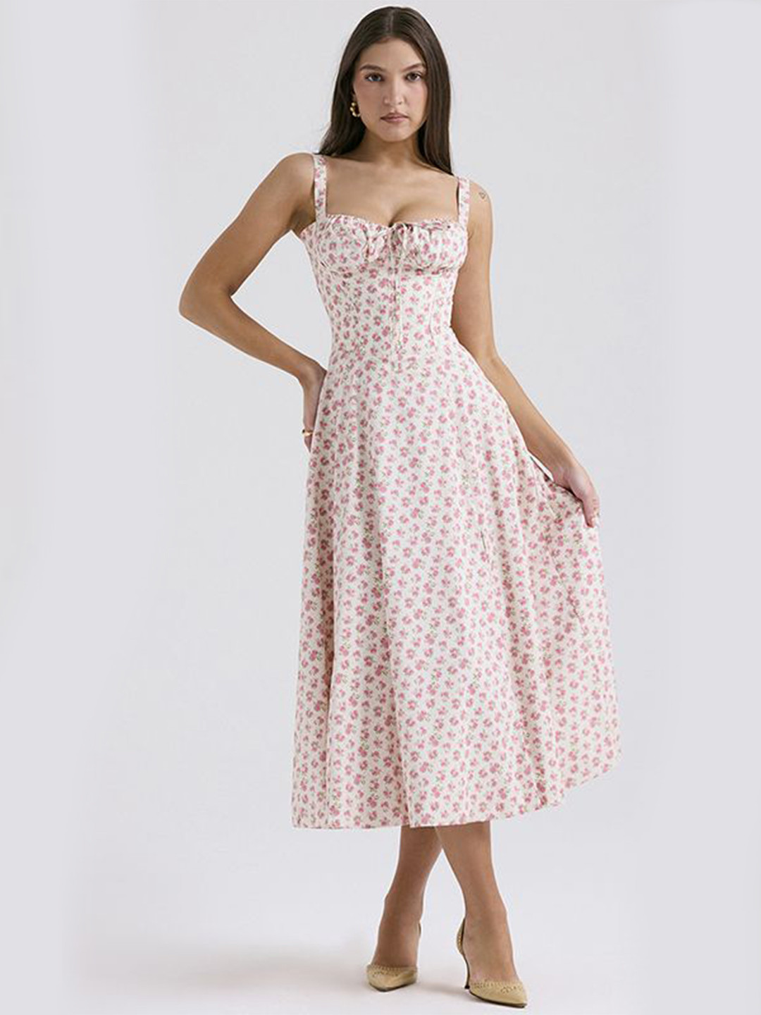 

StyleCast x Revolte Floral Print Fit & Flare Midi Dress, Pink