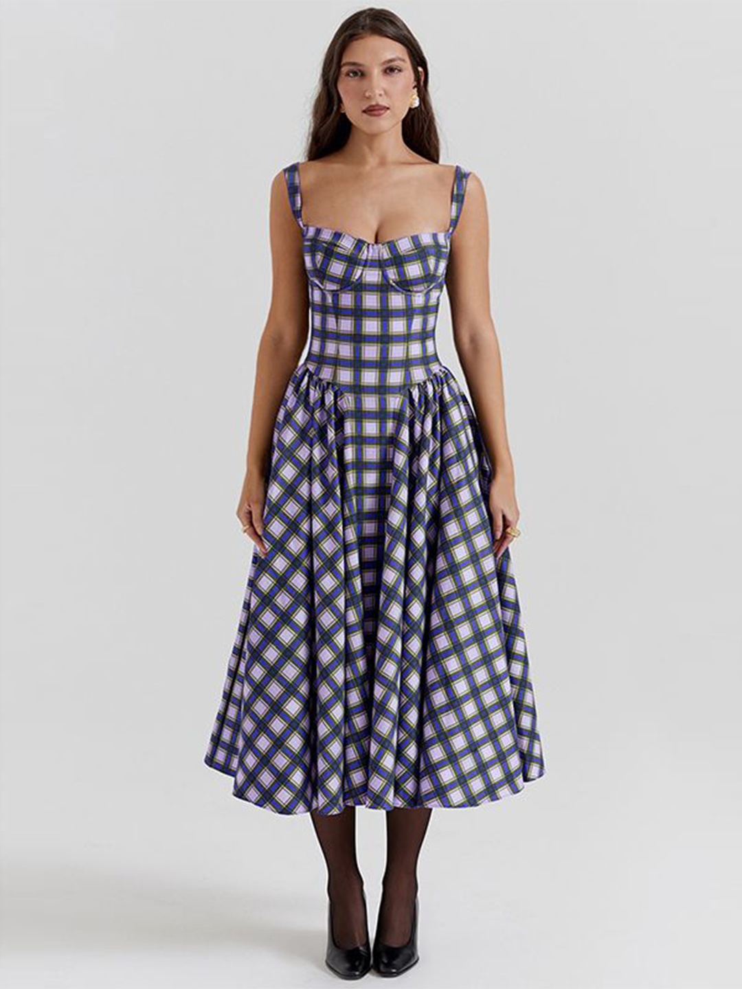 

StyleCast x Revolte Checked Fit & Flare Midi Dress, Blue